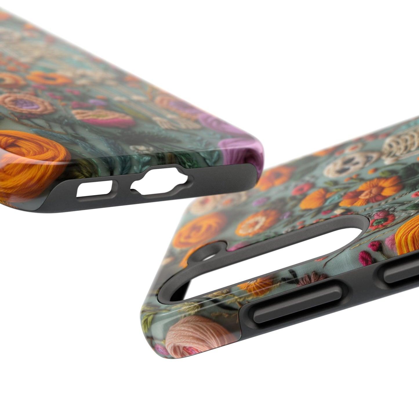 Vintage Skeletons in Bloom Phone Case | Embroidered Look Floral Charm Phone Cover | Halloween Cottagecore | iPhone | Pixel | Samsung
