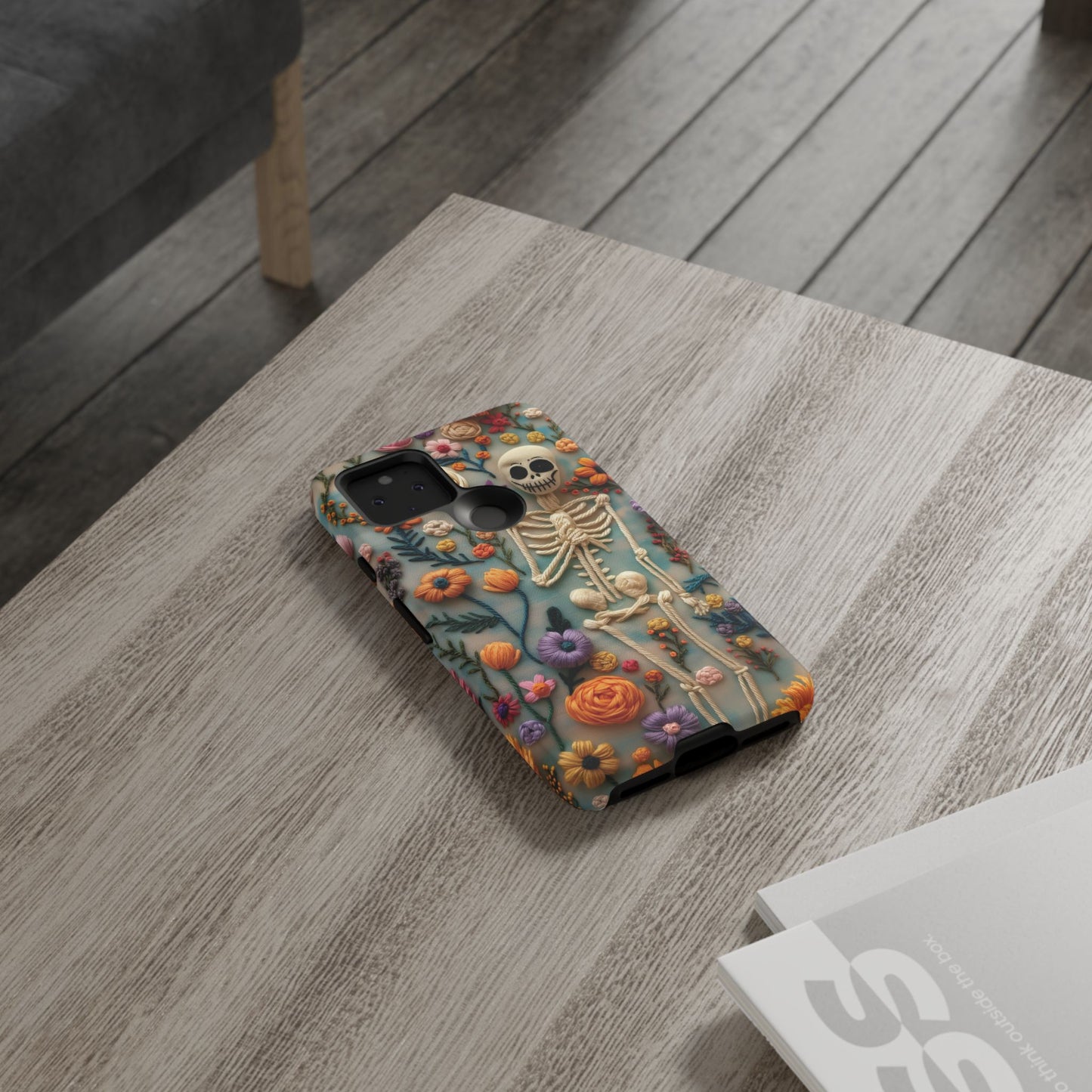 Spooky Floral Skeleton Phone Case – Unique Artistic Design for iPhone, Samsung, Google Pixel