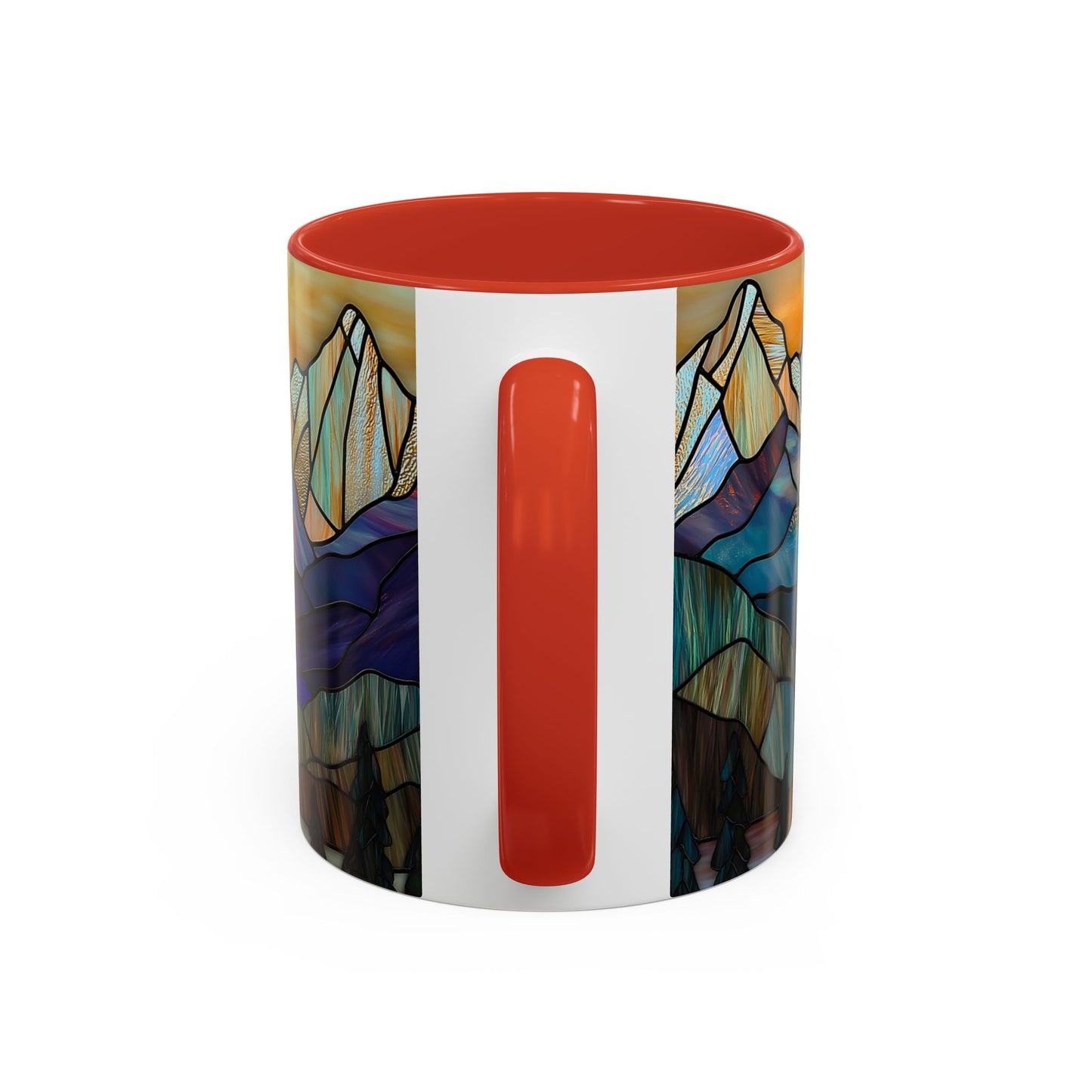 Stained Glass Mountain Coffee Mug - Vibrant Watercolor Mountain Sunset, 11oz & 15oz Ceramic Mug, Perfect gifts ideas, Outdoor Adventure