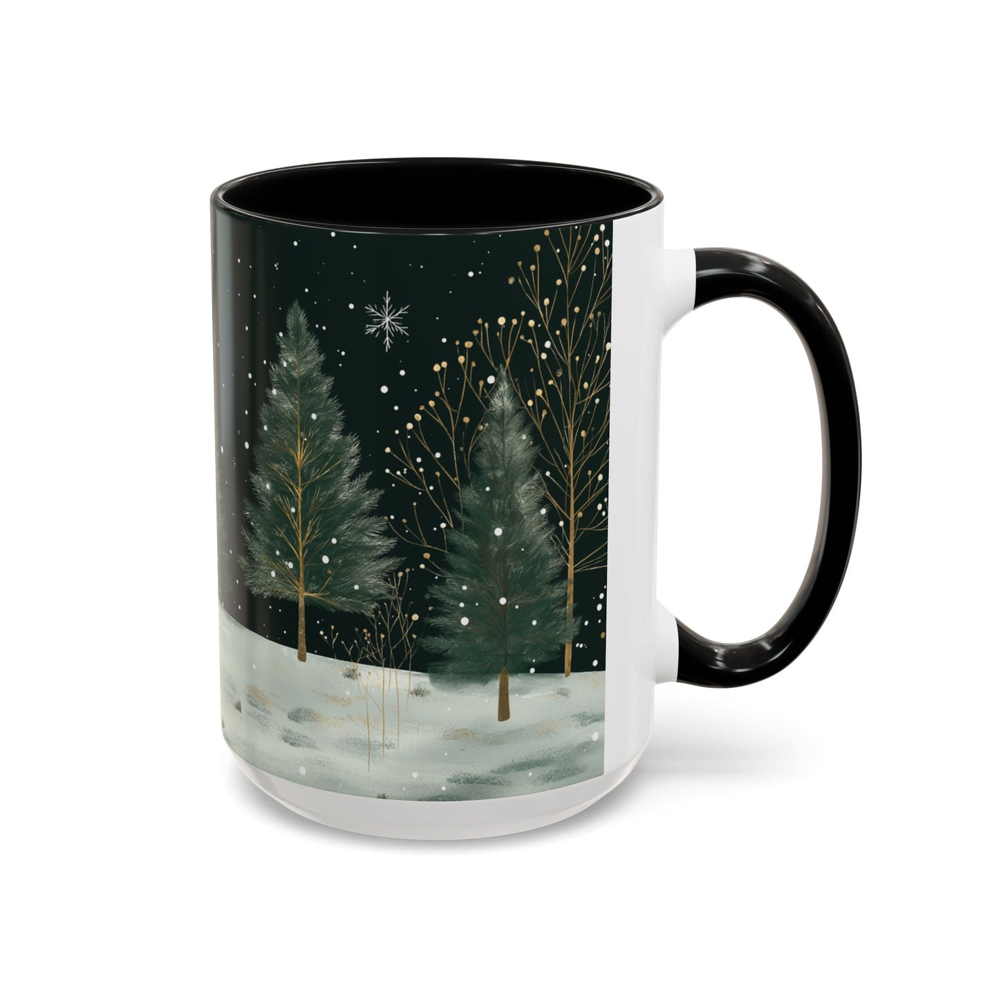 Snowy Pine Forest Mug, Cozy Snowflake Winter Coffee Mug, 11oz Ceramic Christmas Forest Tea Cup, Snow Tree Mug, Holiday Mug, Xmas Gift