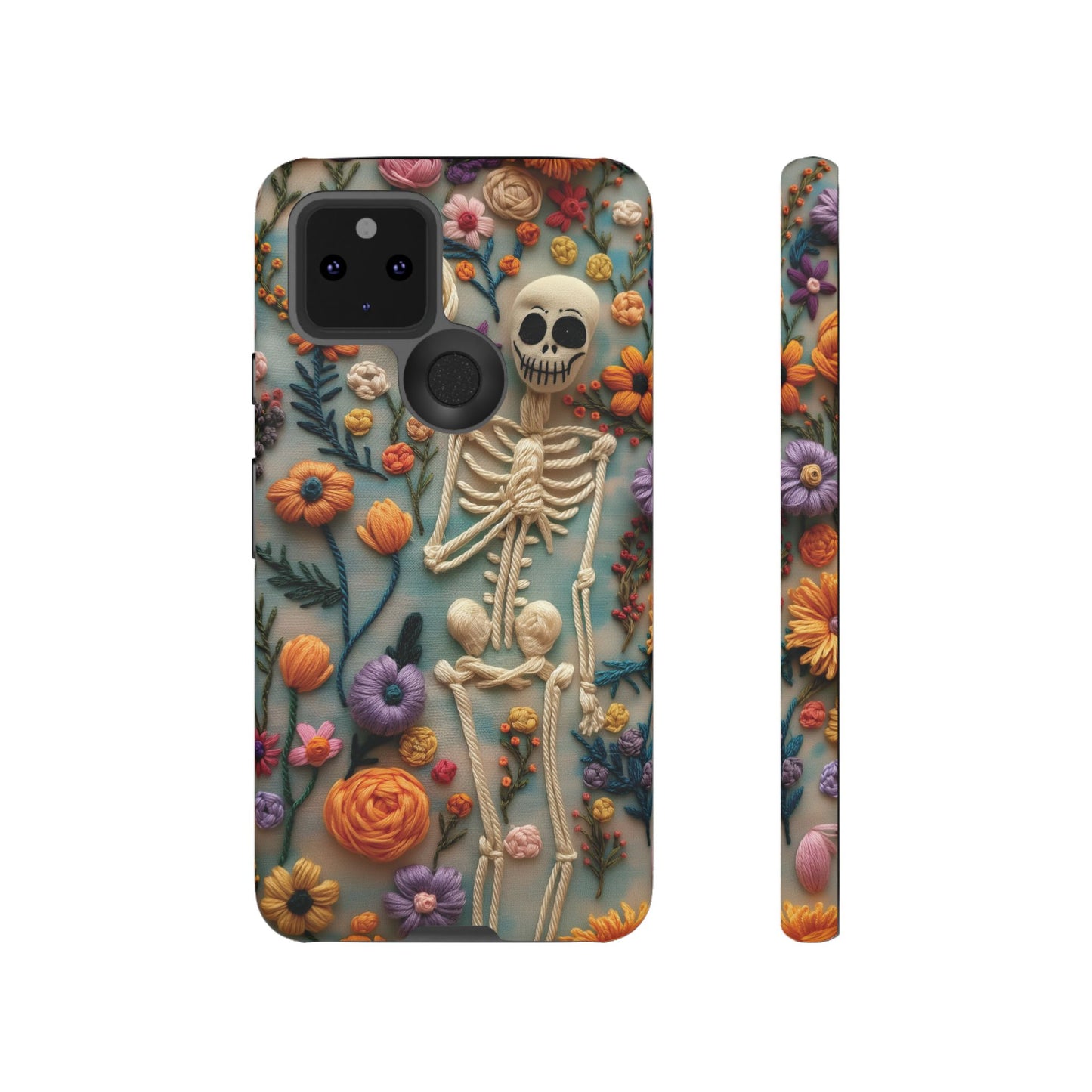 Spooky Floral Skeleton Phone Case – Unique Artistic Design for iPhone, Samsung, Google Pixel