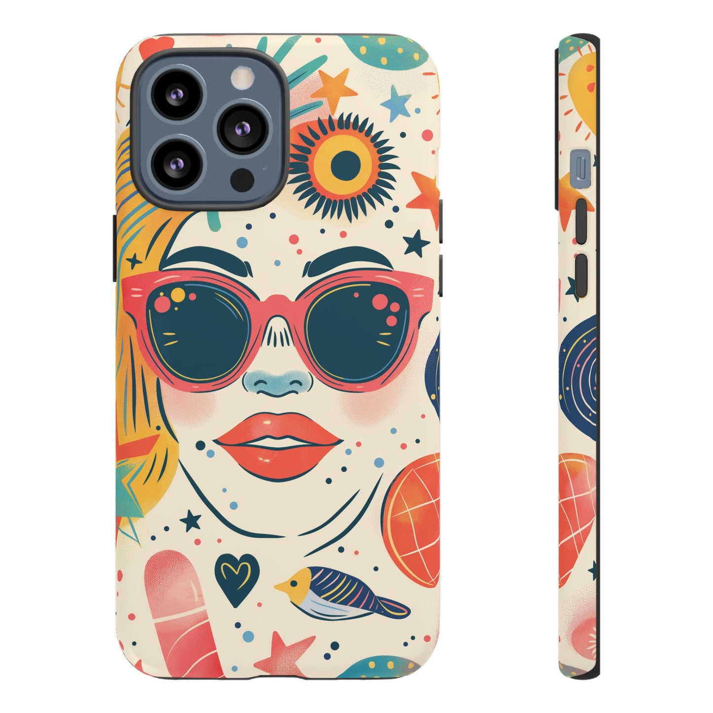 Retro Pop Boho Art Phone Case – Vibrant Sunglasses Collage Design for iPhone, Samsung, Google Pixel Tough Case
