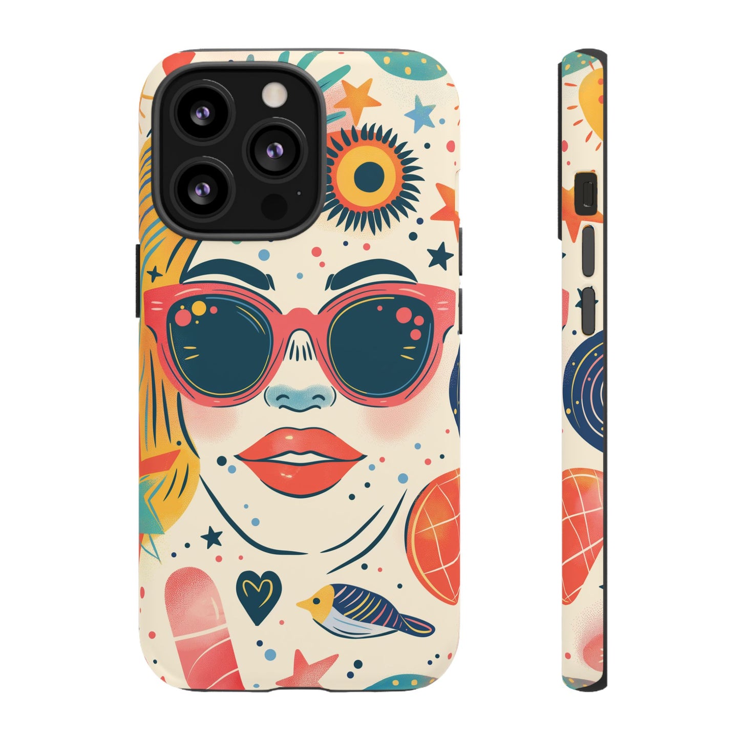 Retro Pop Boho Art Phone Case – Vibrant Sunglasses Collage Design for iPhone, Samsung, Google Pixel Tough Case