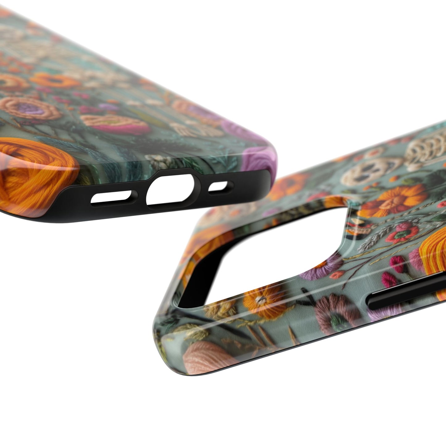 Vintage Skeletons in Bloom Phone Case | Embroidered Look Floral Charm Phone Cover | Halloween Cottagecore | iPhone | Pixel | Samsung