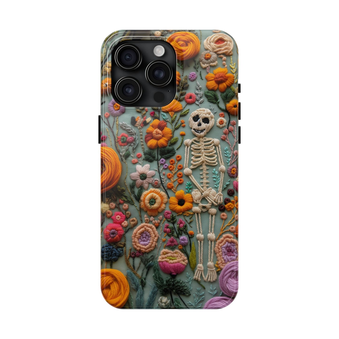 Vintage Skeletons in Bloom Phone Case | Embroidered Look Floral Charm Phone Cover | Halloween Cottagecore | iPhone | Pixel | Samsung