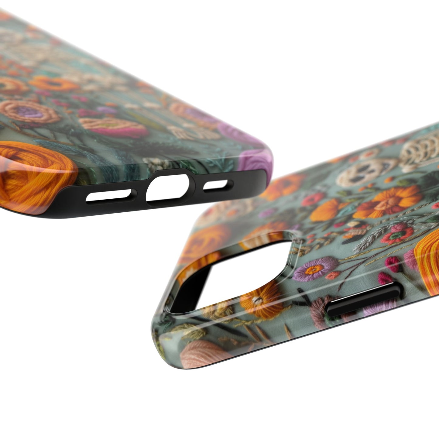 Vintage Skeletons in Bloom Phone Case | Embroidered Look Floral Charm Phone Cover | Halloween Cottagecore | iPhone | Pixel | Samsung