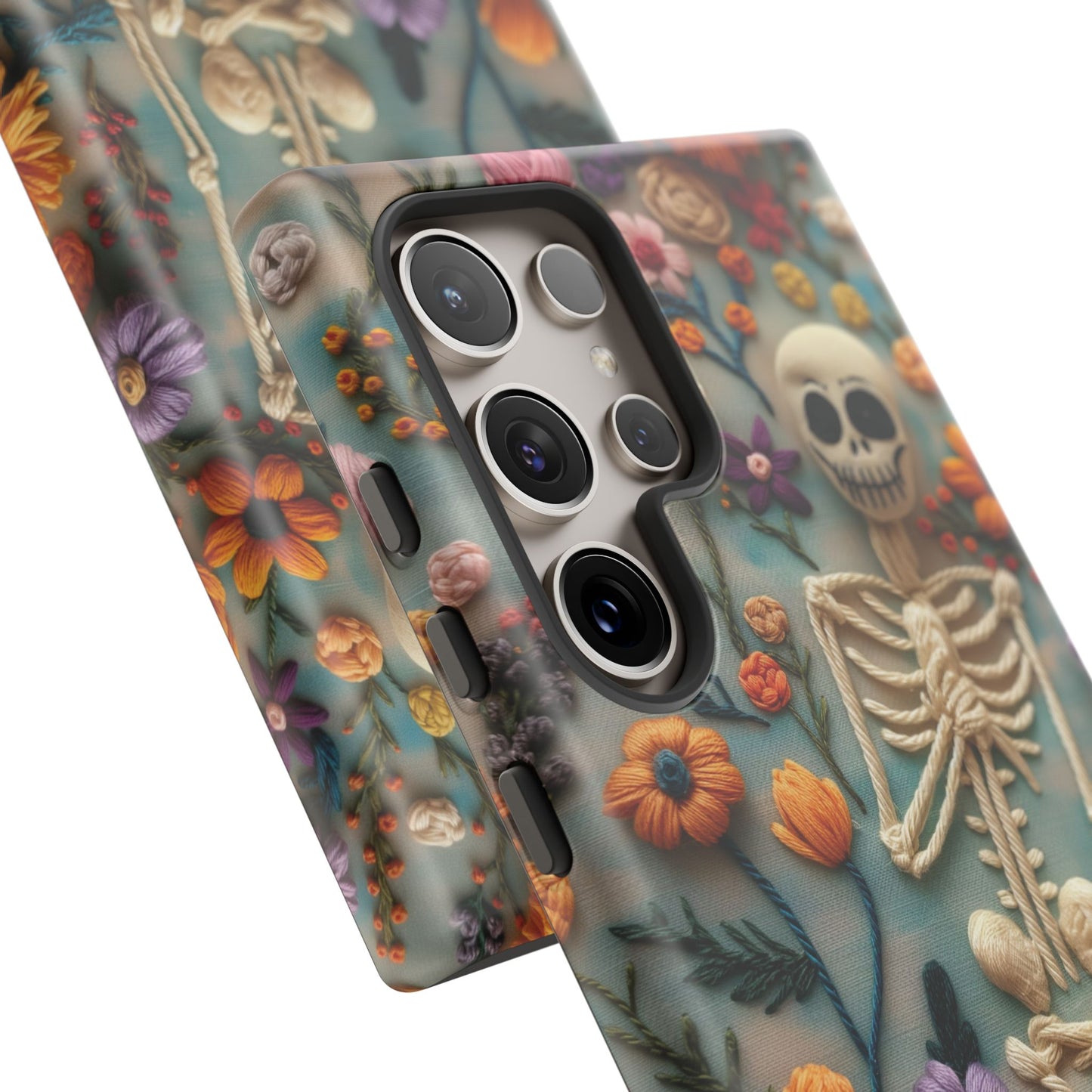 Spooky Floral Skeleton Phone Case – Unique Artistic Design for iPhone, Samsung, Google Pixel