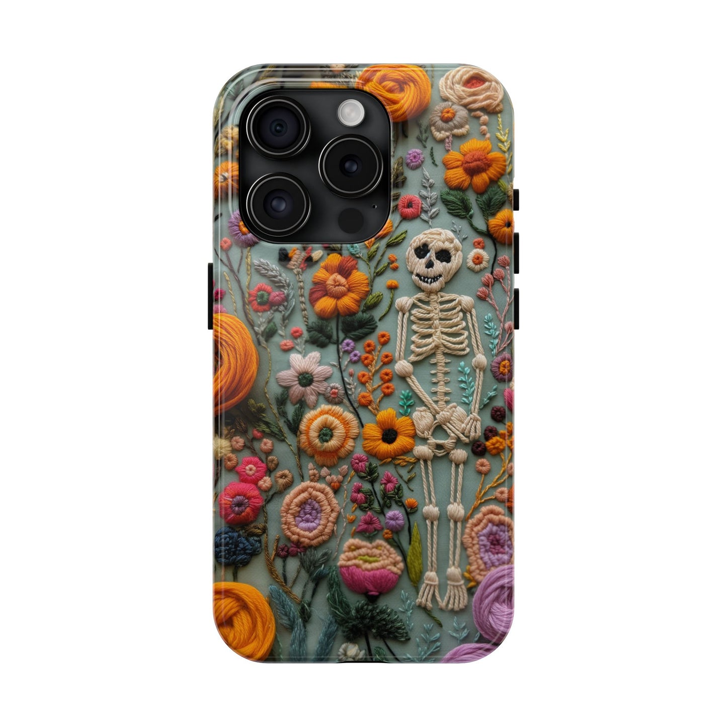 Vintage Skeletons in Bloom Phone Case | Embroidered Look Floral Charm Phone Cover | Halloween Cottagecore | iPhone | Pixel | Samsung