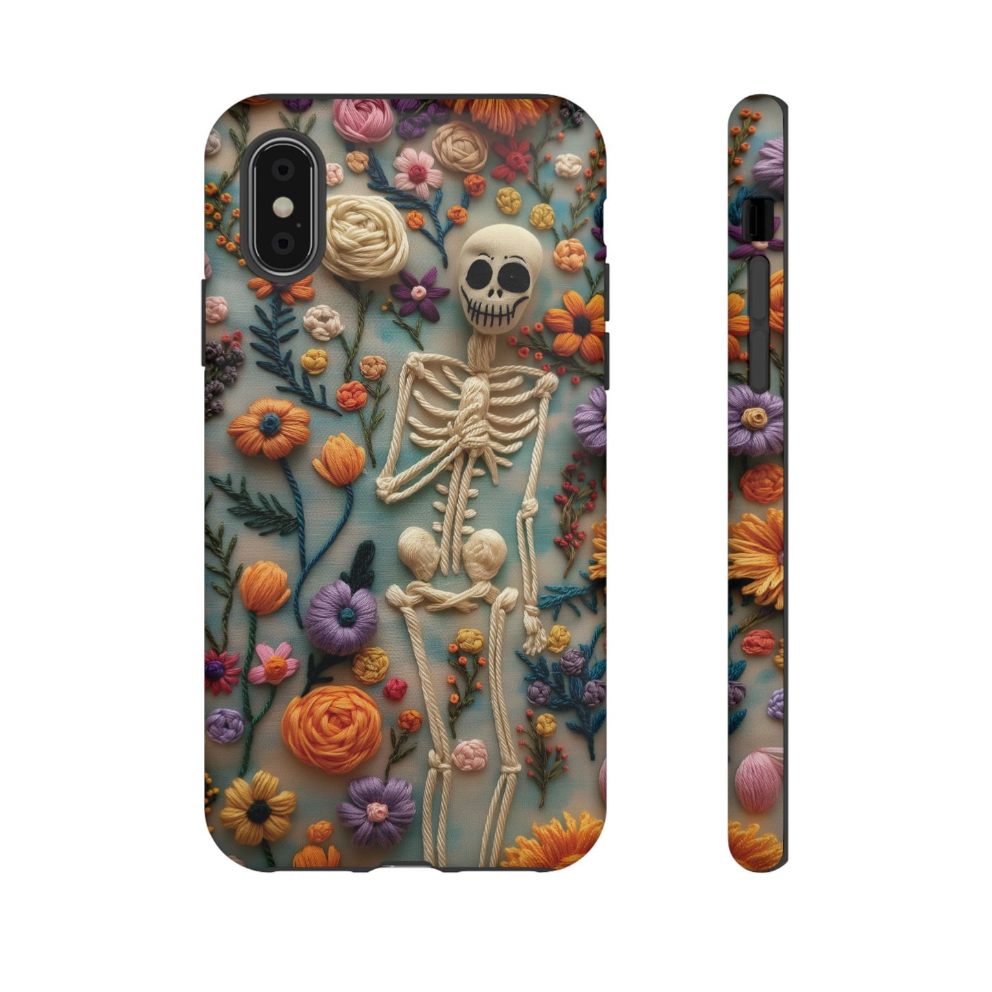 Spooky Floral Skeleton Phone Case – Unique Artistic Design for iPhone, Samsung, Google Pixel