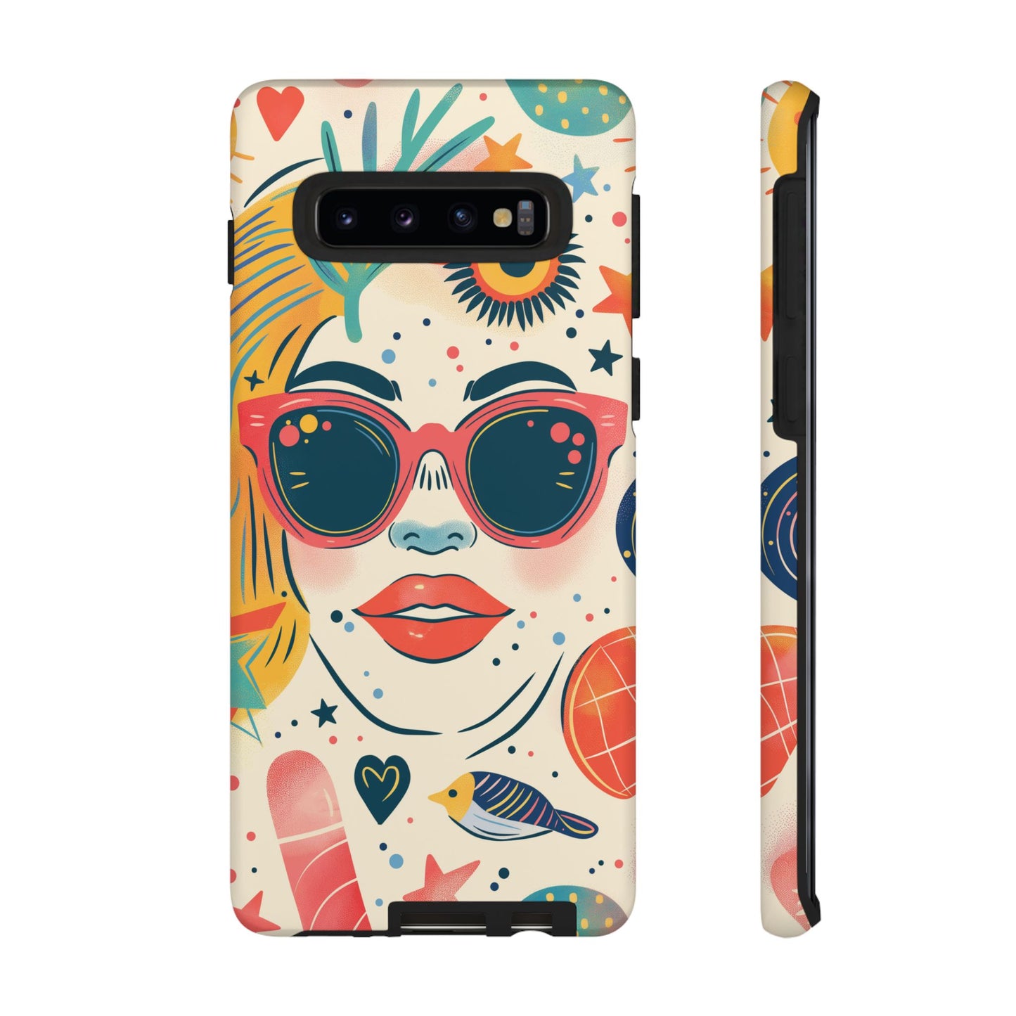 Retro Pop Boho Art Phone Case – Vibrant Sunglasses Collage Design for iPhone, Samsung, Google Pixel Tough Case - NovaFlair