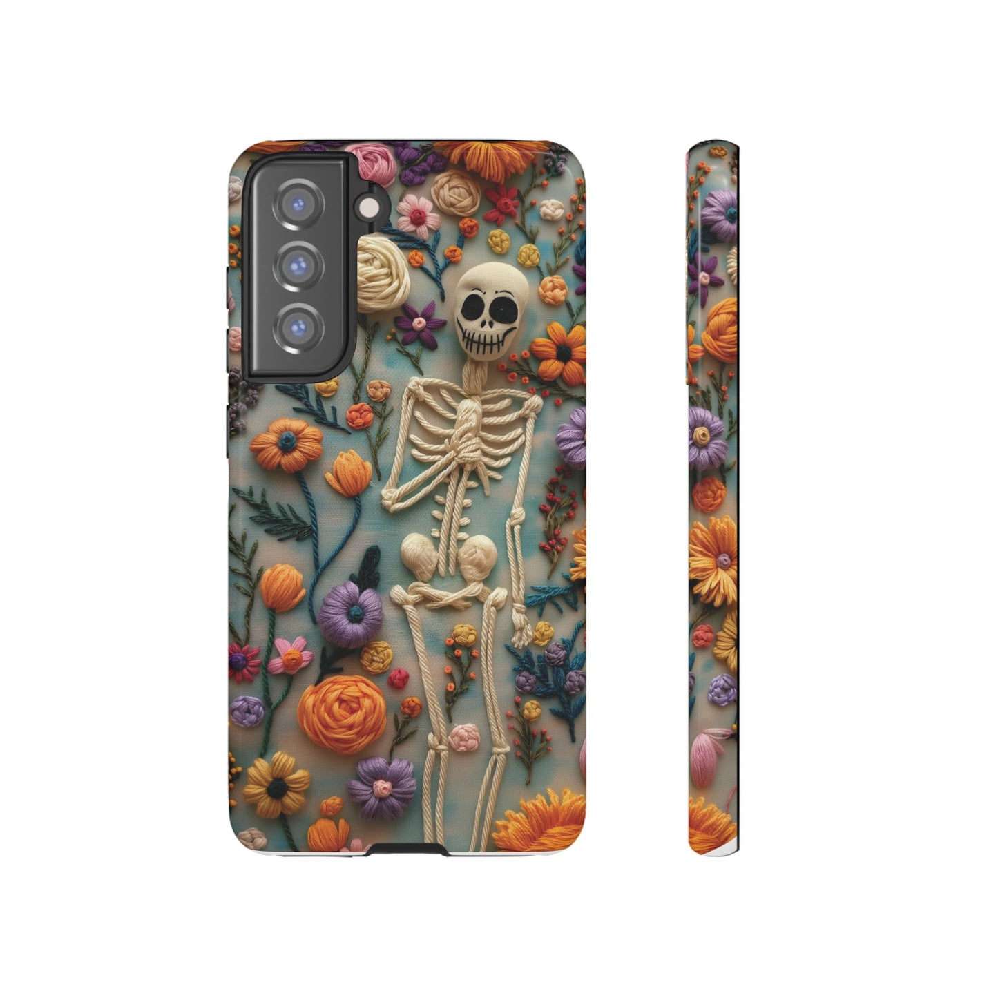 Spooky Floral Skeleton Phone Case – Unique Artistic Design for iPhone, Samsung, Google Pixel