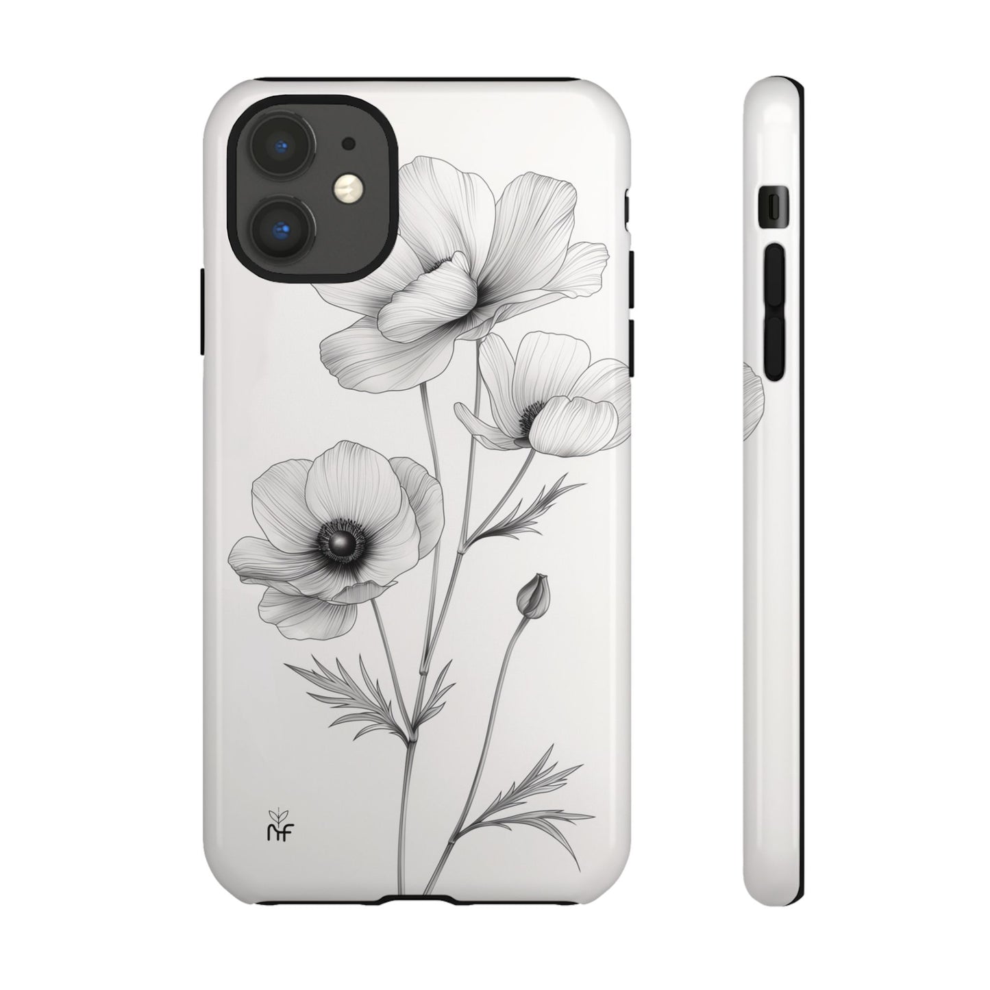 Elegant Monochrome Floral Phone Case – Minimalist Modern Design for iPhone, Samsung, Google Pixel Tough Case - NovaFlair