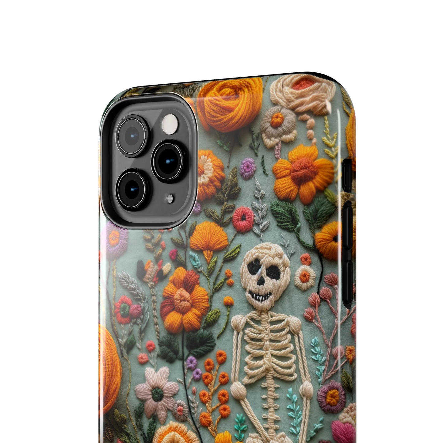 Vintage Skeletons in Bloom Phone Case | Embroidered Look Floral Charm Phone Cover | Halloween Cottagecore | iPhone | Pixel | Samsung