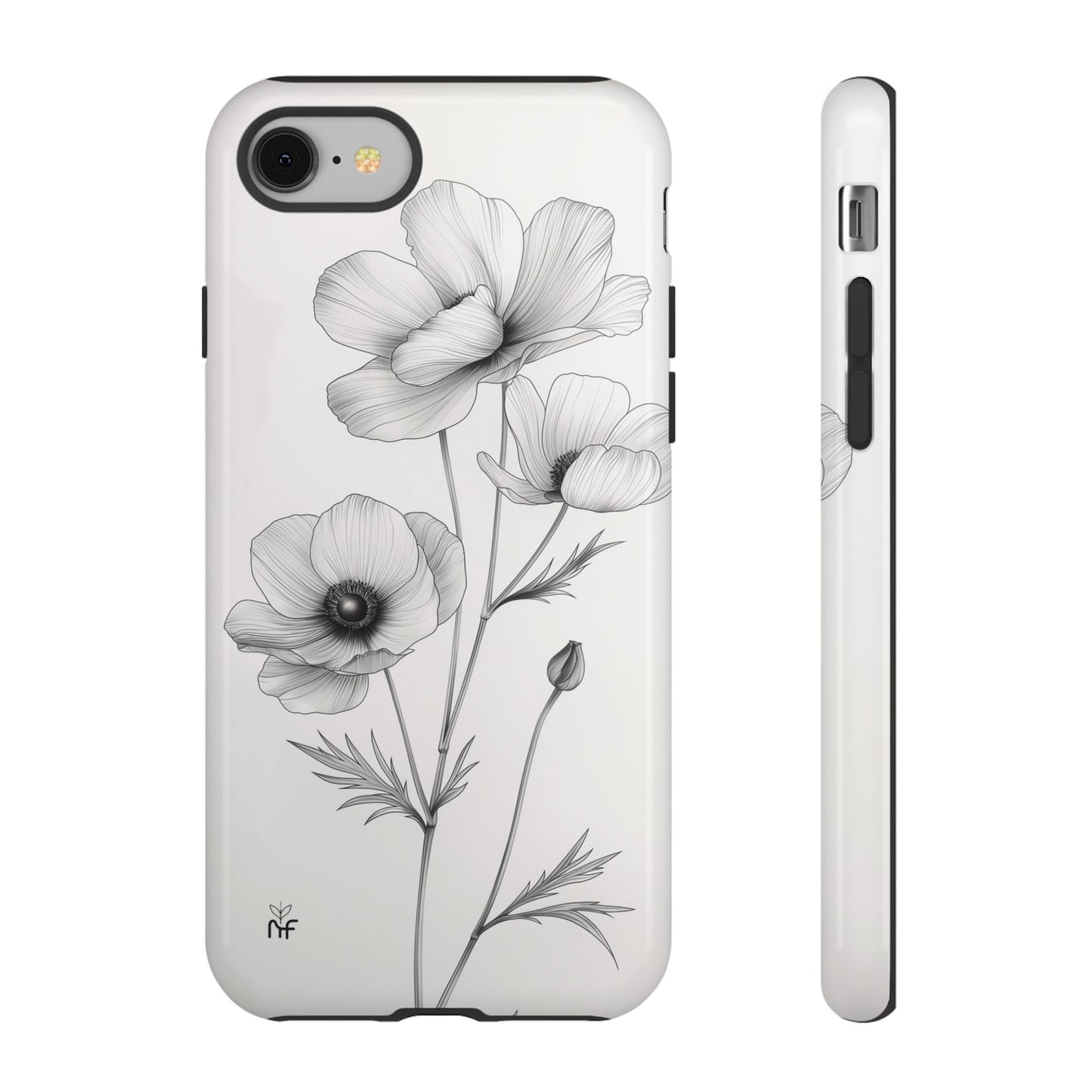 Elegant Monochrome Floral Phone Case – Minimalist Modern Design for iPhone, Samsung, Google Pixel Tough Case - NovaFlair