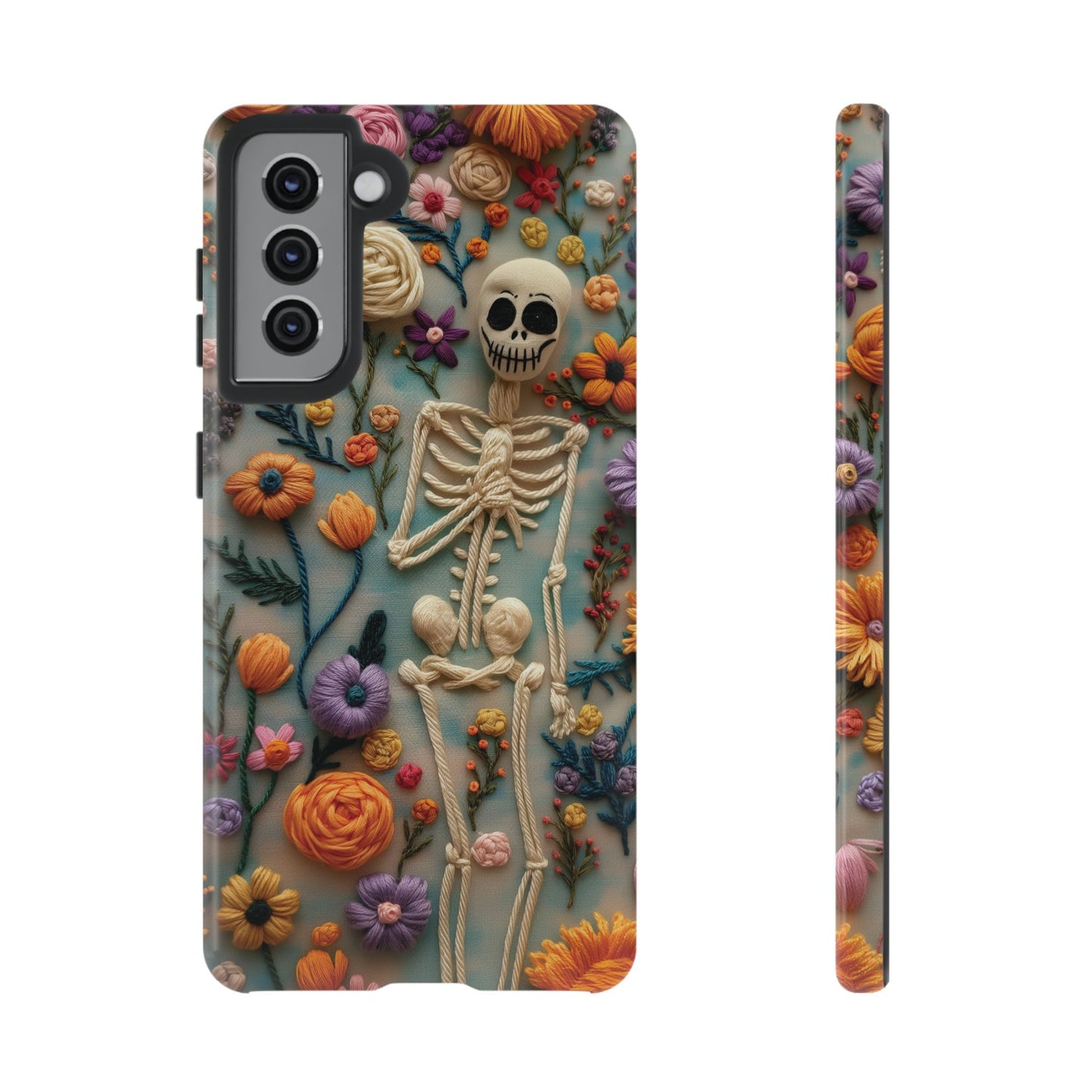 Spooky Floral Skeleton Phone Case – Unique Artistic Design for iPhone, Samsung, Google Pixel