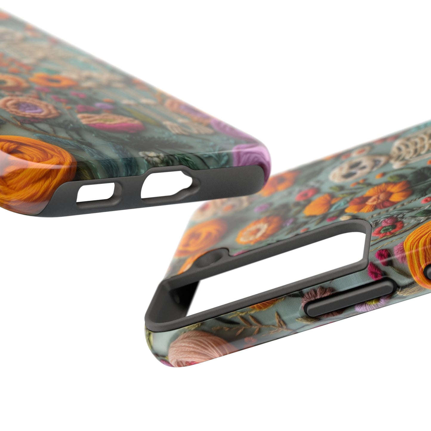Vintage Skeletons in Bloom Phone Case | Embroidered Look Floral Charm Phone Cover | Halloween Cottagecore | iPhone | Pixel | Samsung