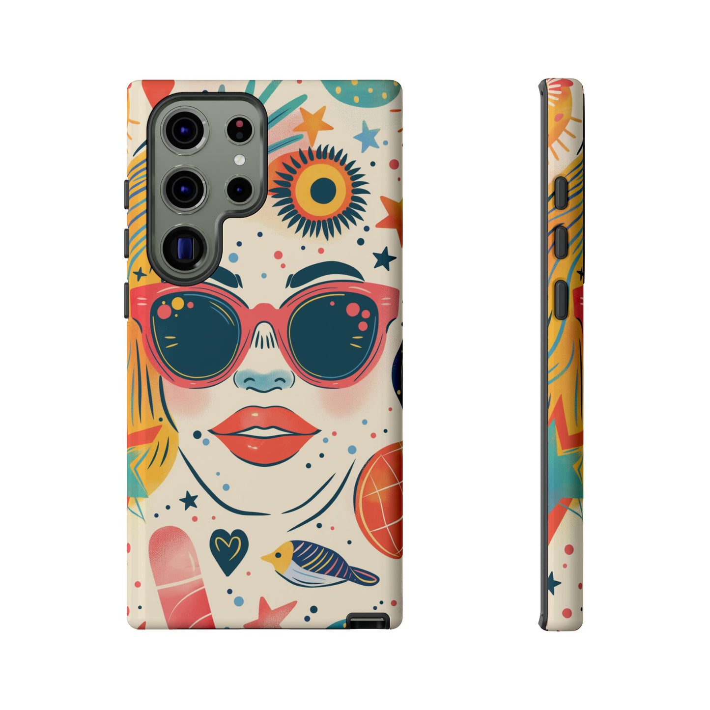 Retro Pop Boho Art Phone Case – Vibrant Sunglasses Collage Design for iPhone, Samsung, Google Pixel Tough Case