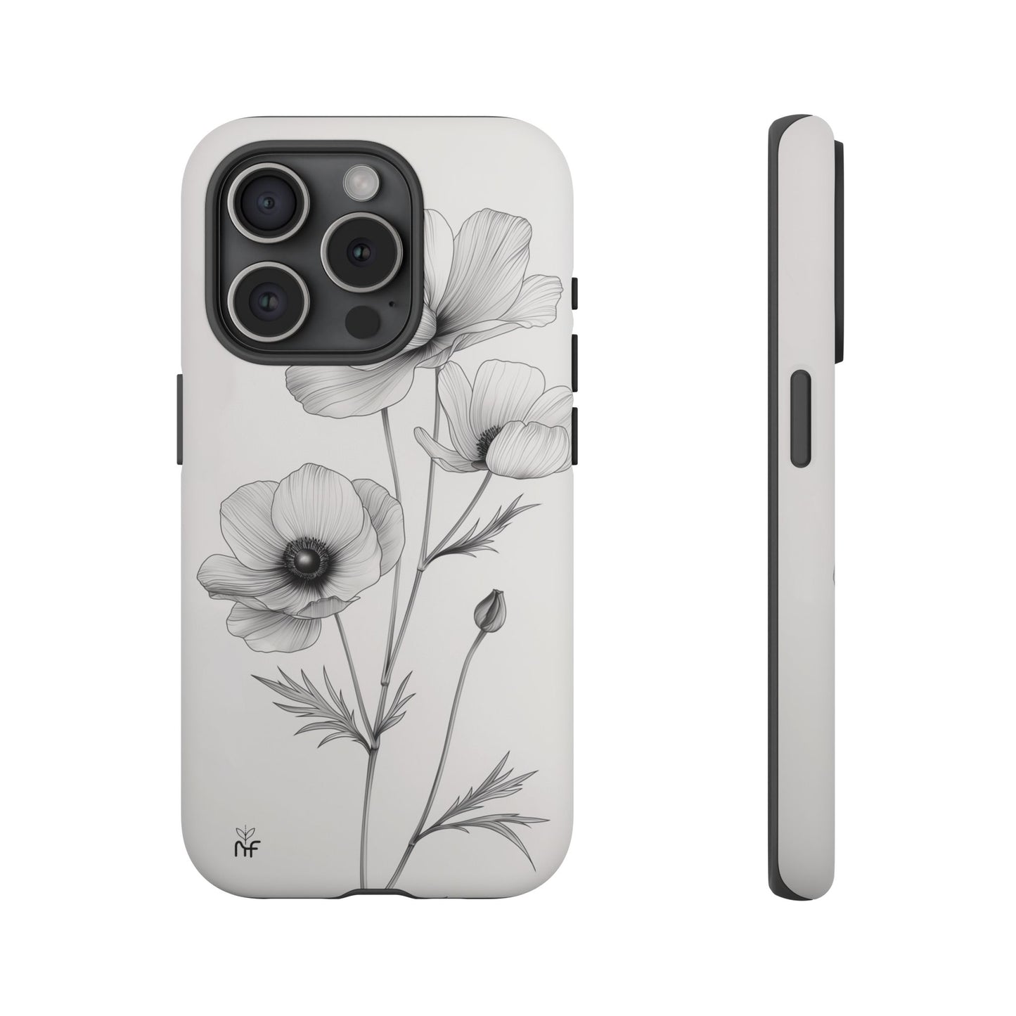 Elegant Monochrome Floral Phone Case – Minimalist Modern Design for iPhone, Samsung, Google Pixel Tough Case
