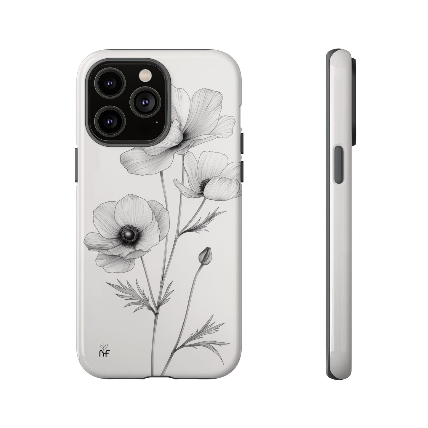 Elegant Monochrome Floral Phone Case – Minimalist Modern Design for iPhone, Samsung, Google Pixel Tough Case