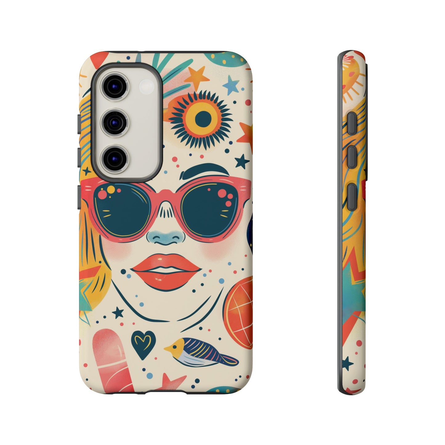 Retro Pop Boho Art Phone Case – Vibrant Sunglasses Collage Design for iPhone, Samsung, Google Pixel Tough Case