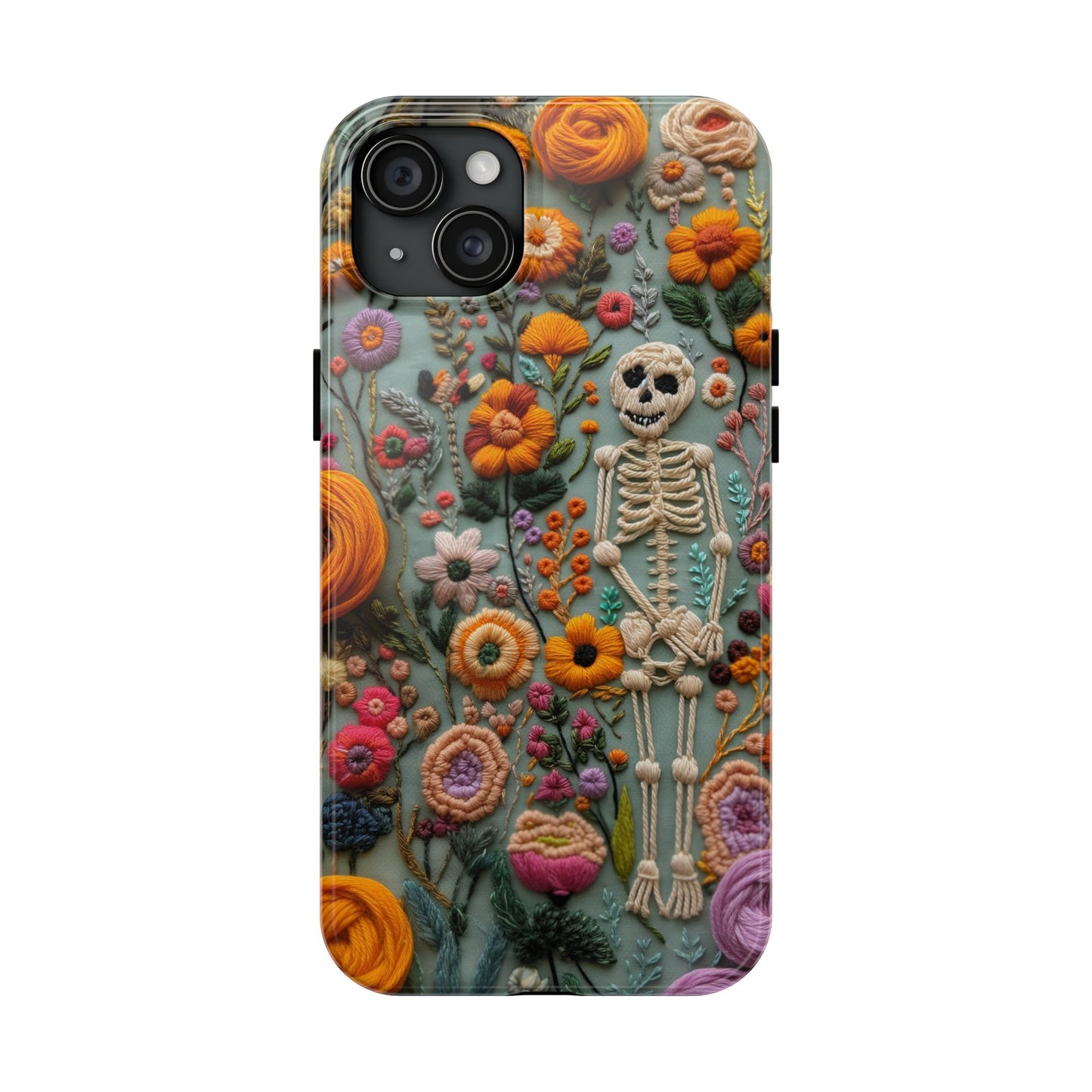 Vintage Skeletons in Bloom Phone Case | Embroidered Look Floral Charm Phone Cover | Halloween Cottagecore | iPhone | Pixel | Samsung