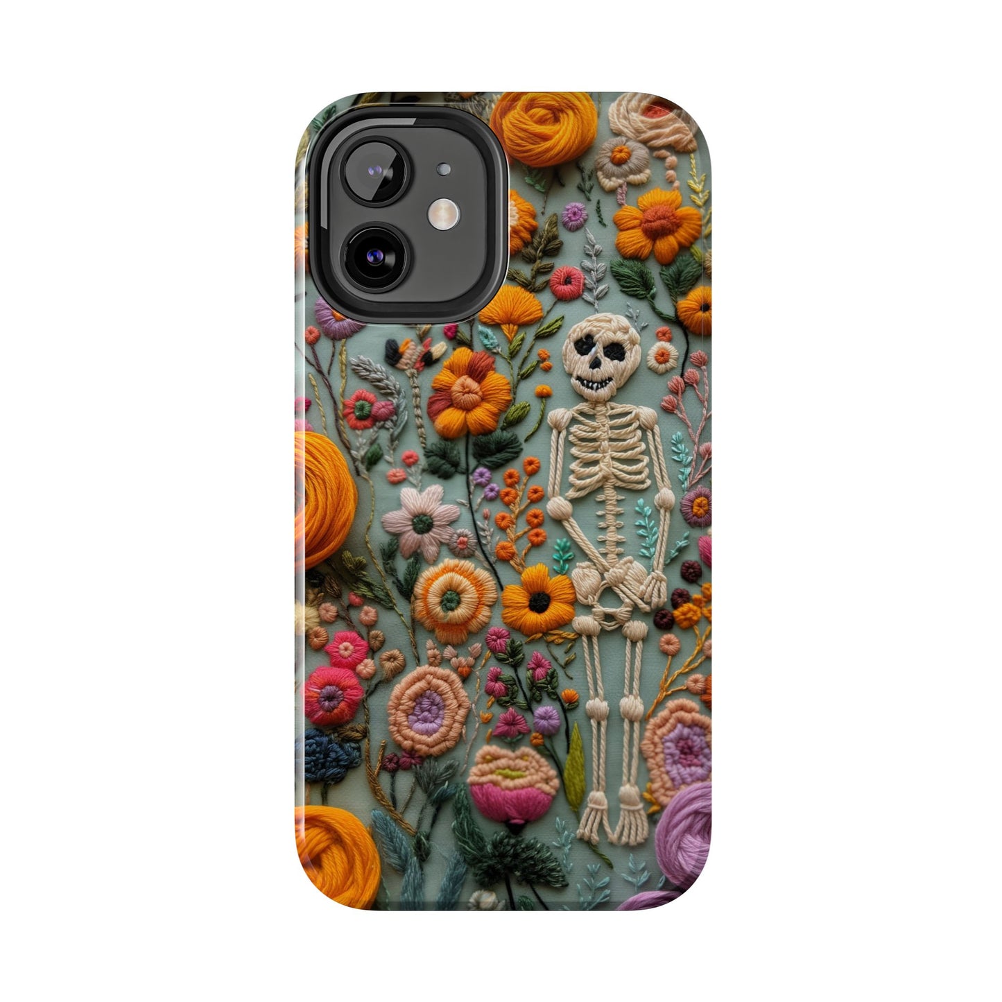 Vintage Skeletons in Bloom Phone Case | Embroidered Look Floral Charm Phone Cover | Halloween Cottagecore | iPhone | Pixel | Samsung