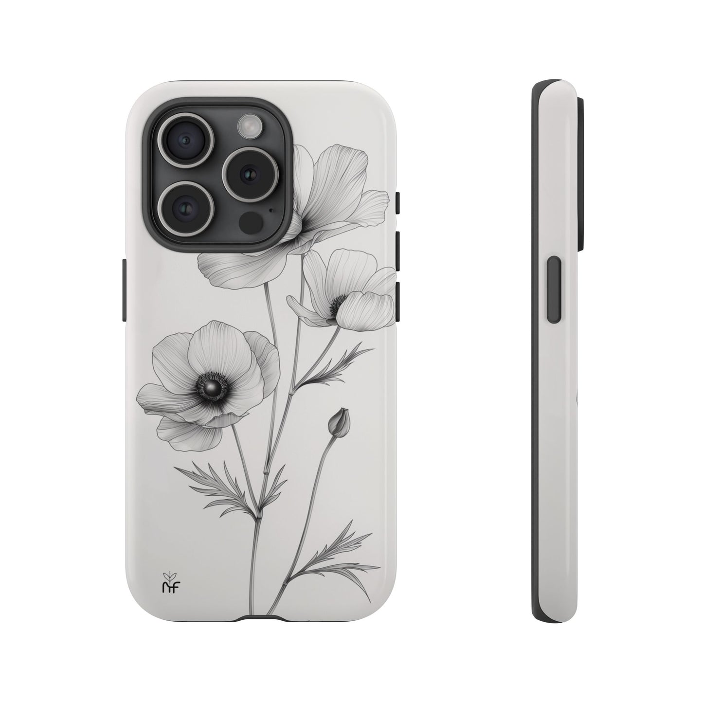 Elegant Monochrome Floral Phone Case – Minimalist Modern Design for iPhone, Samsung, Google Pixel Tough Case