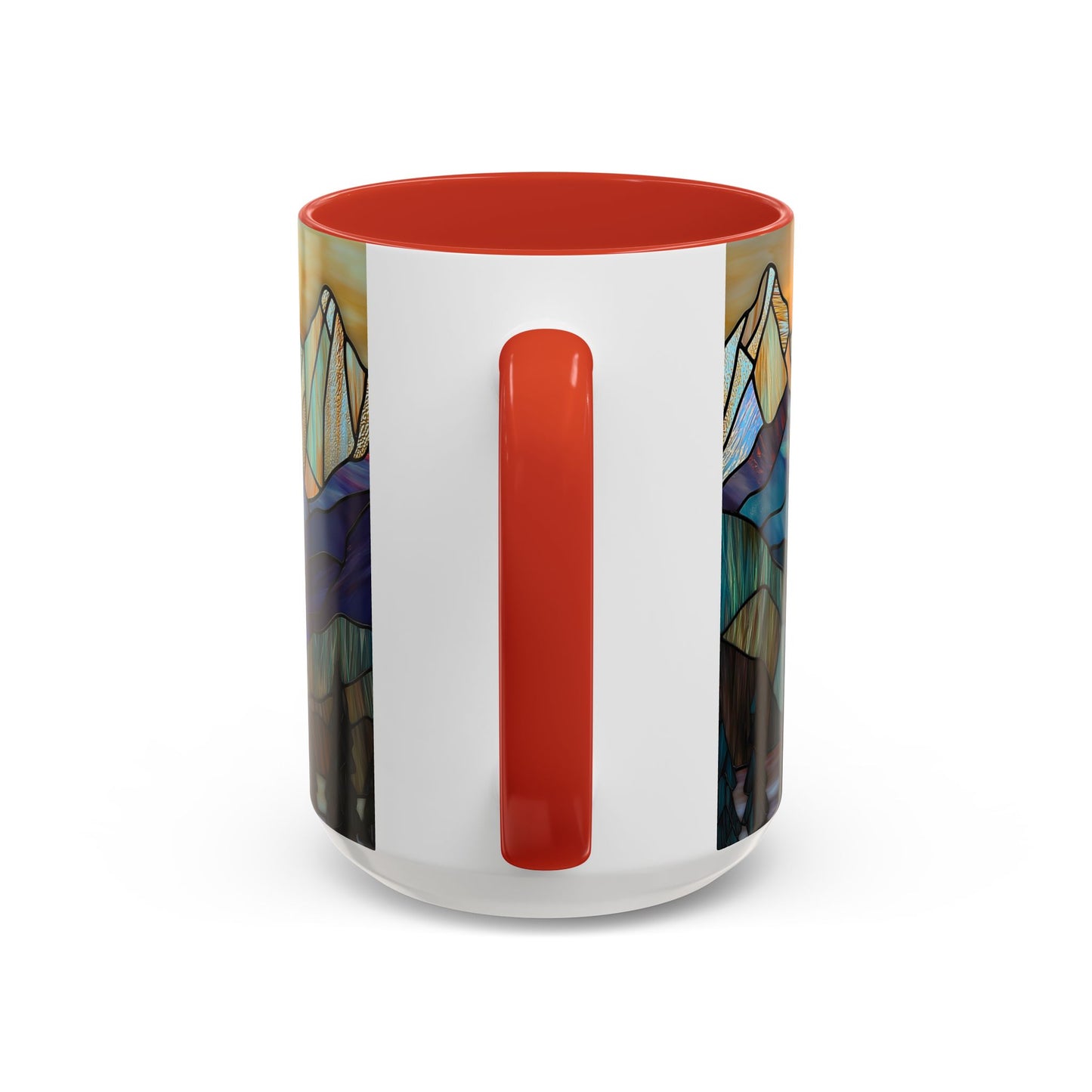 Stained Glass Mountain Coffee Mug - Vibrant Watercolor Mountain Sunset, 11oz & 15oz Ceramic Mug, Perfect gifts ideas, Outdoor Adventure