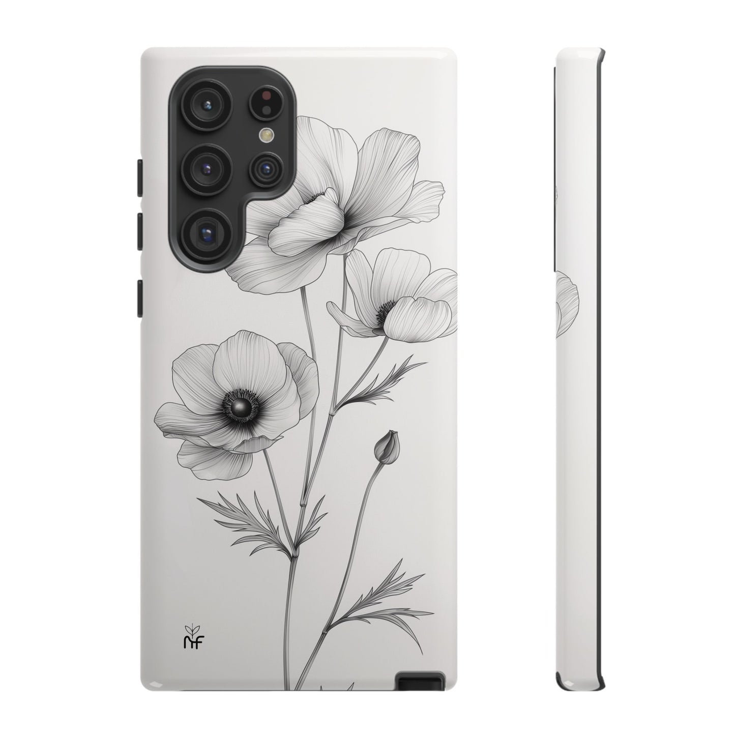 Elegant Monochrome Floral Phone Case – Minimalist Modern Design for iPhone, Samsung, Google Pixel Tough Case