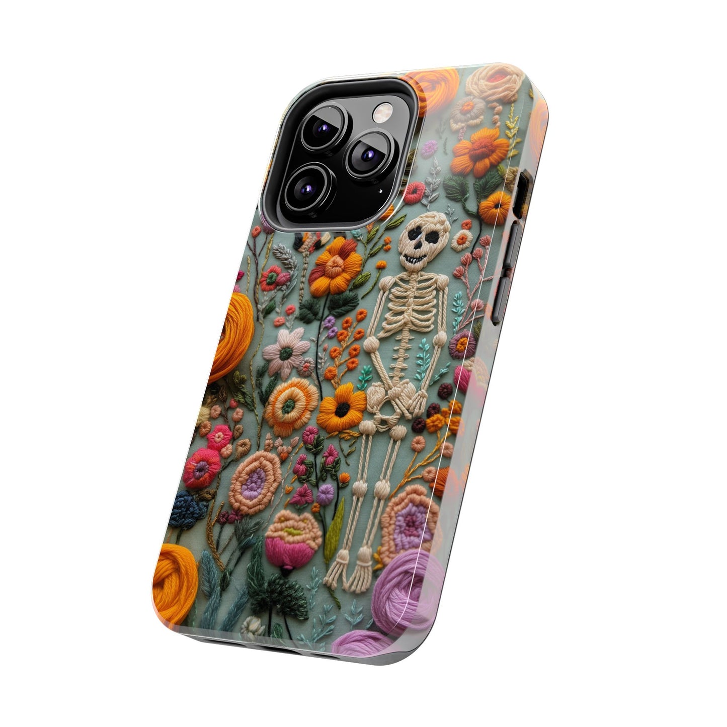 Vintage Skeletons in Bloom Phone Case | Embroidered Look Floral Charm Phone Cover | Halloween Cottagecore | iPhone | Pixel | Samsung