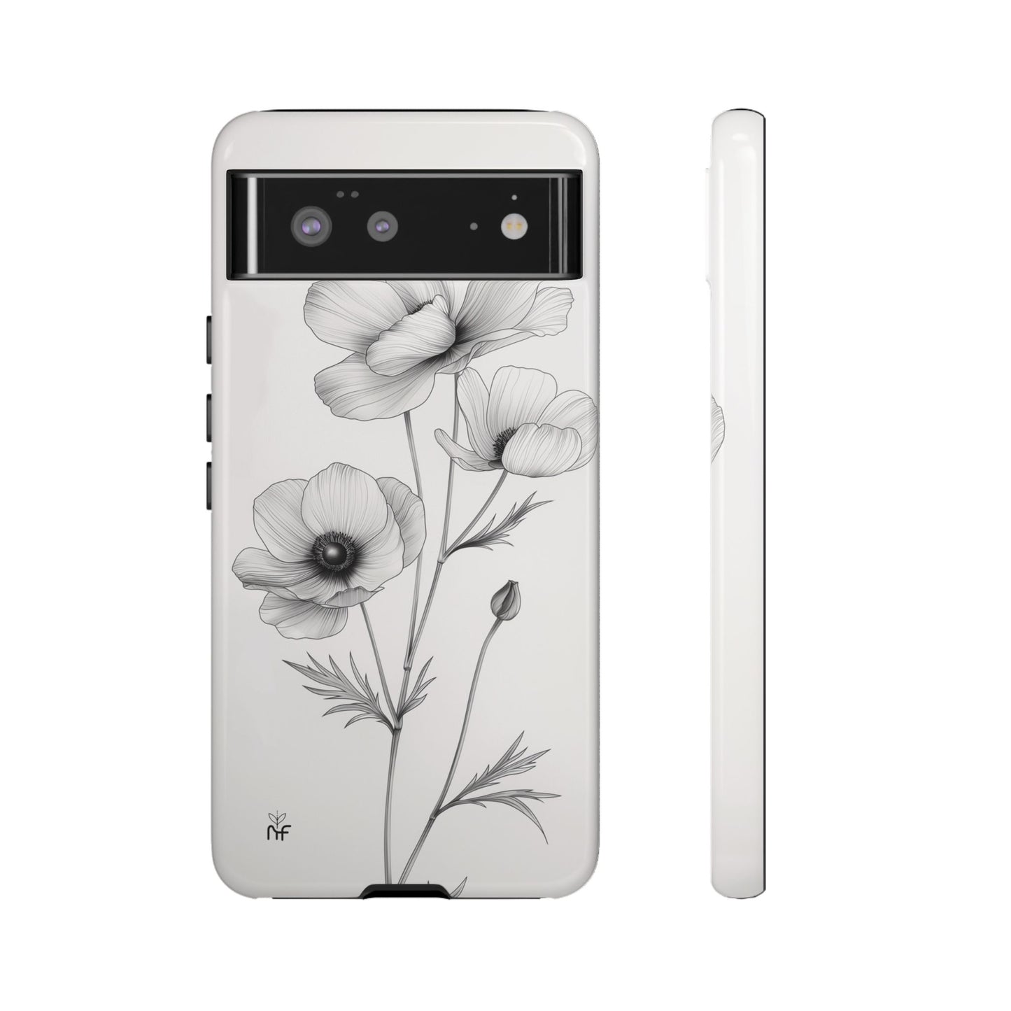 Elegant Monochrome Floral Phone Case – Minimalist Modern Design for iPhone, Samsung, Google Pixel Tough Case