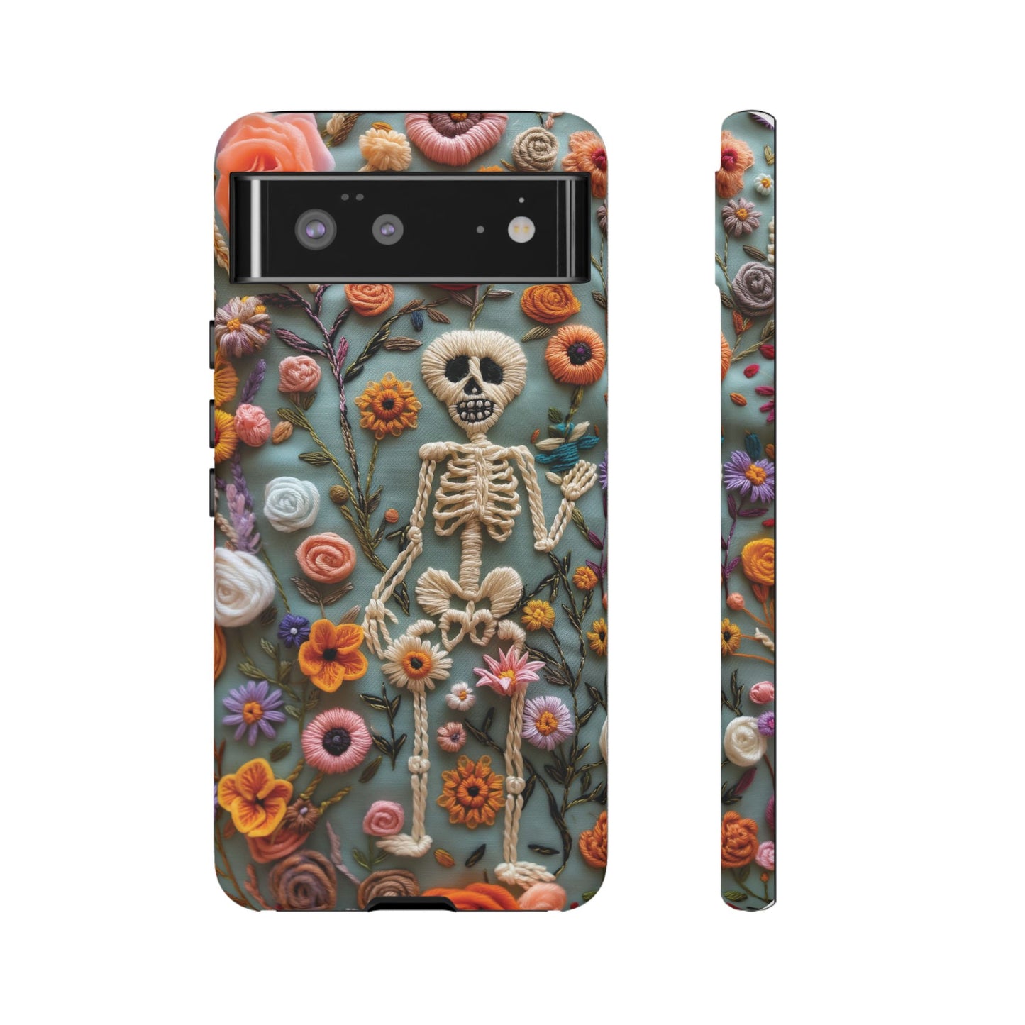 Gothic Floral Skeleton Phone Case – Unique Artistic Design for iPhone, Samsung, Google Pixel