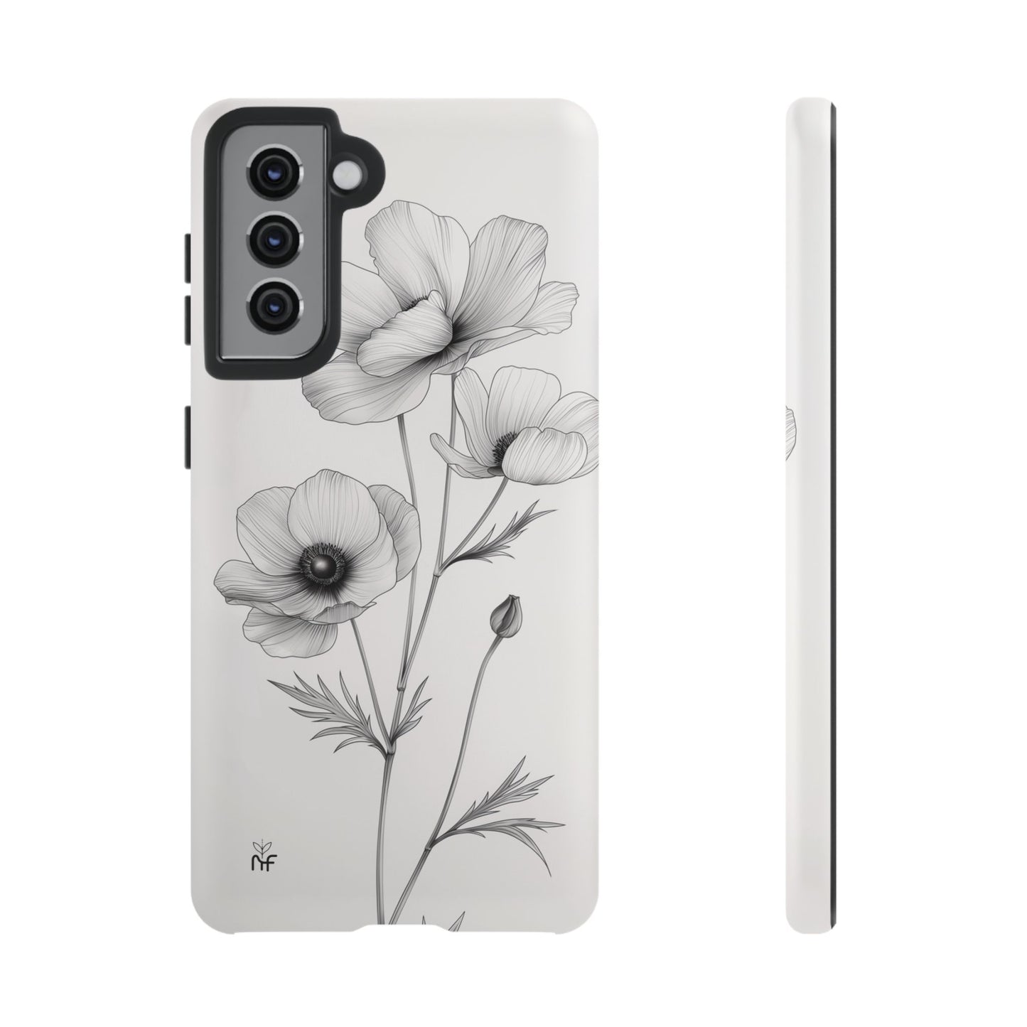 Elegant Monochrome Floral Phone Case – Minimalist Modern Design for iPhone, Samsung, Google Pixel Tough Case