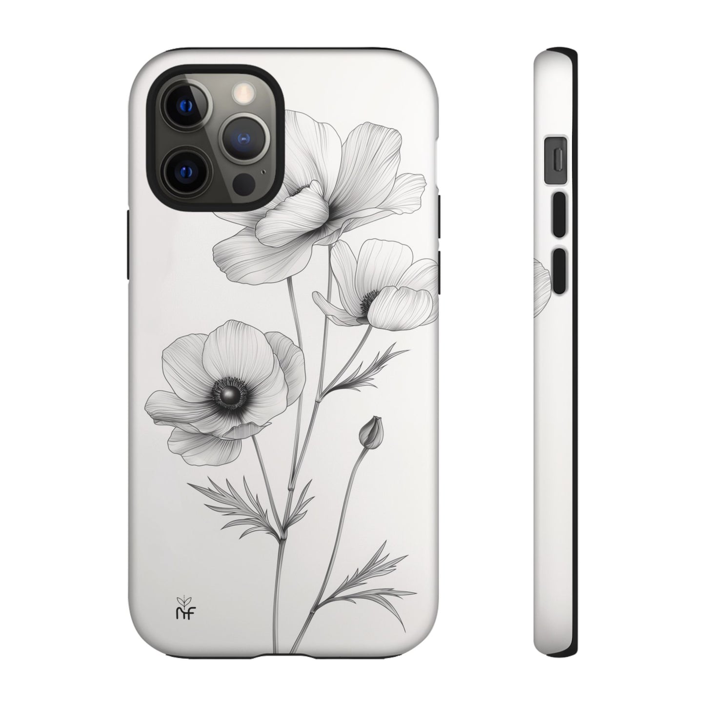 Elegant Monochrome Floral Phone Case – Minimalist Modern Design for iPhone, Samsung, Google Pixel Tough Case