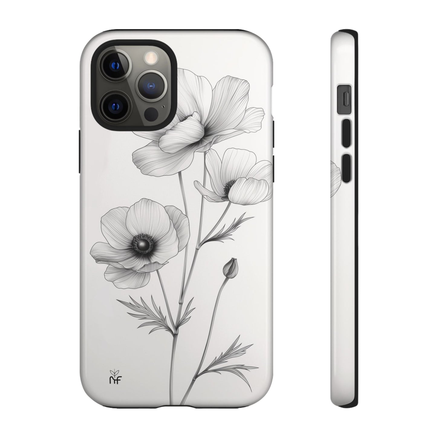 Elegant Monochrome Floral Phone Case – Minimalist Modern Design for iPhone, Samsung, Google Pixel Tough Case