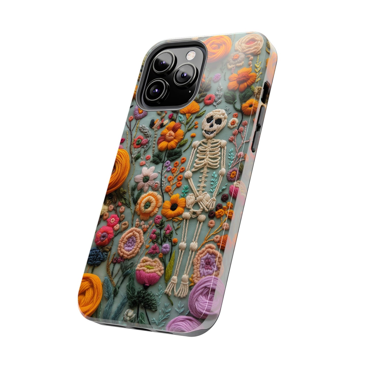 Vintage Skeletons in Bloom Phone Case | Embroidered Look Floral Charm Phone Cover | Halloween Cottagecore | iPhone | Pixel | Samsung