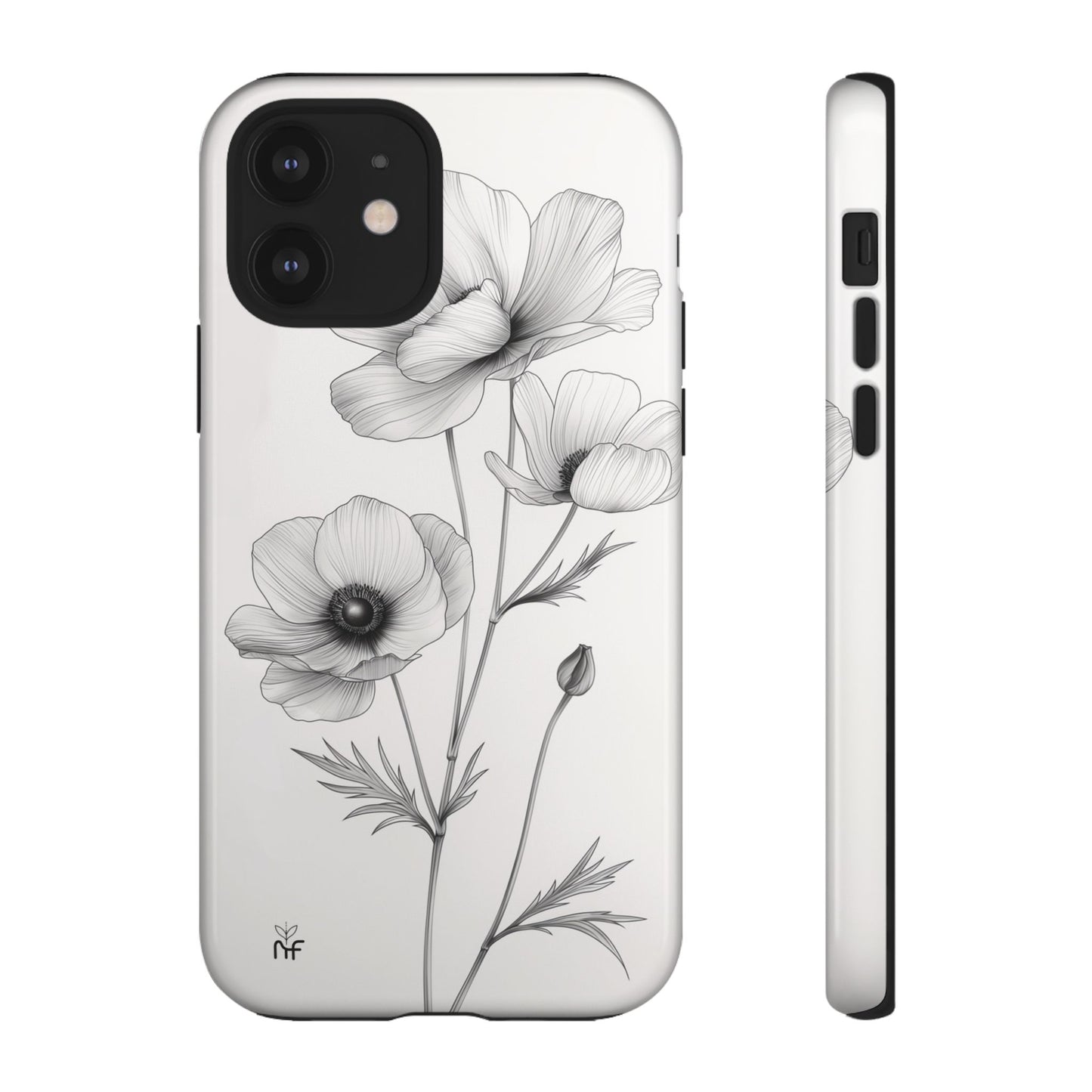 Elegant Monochrome Floral Phone Case – Minimalist Modern Design for iPhone, Samsung, Google Pixel Tough Case