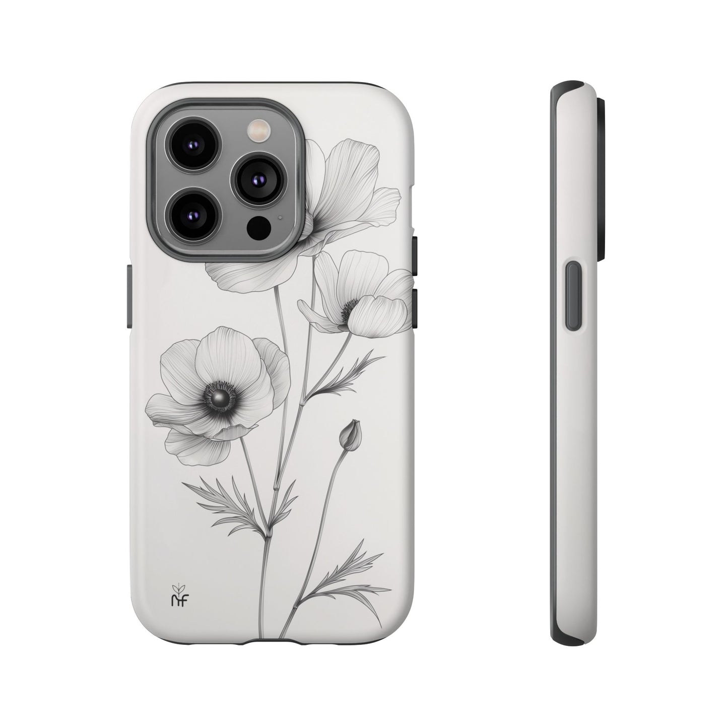 Elegant Monochrome Floral Phone Case – Minimalist Modern Design for iPhone, Samsung, Google Pixel Tough Case