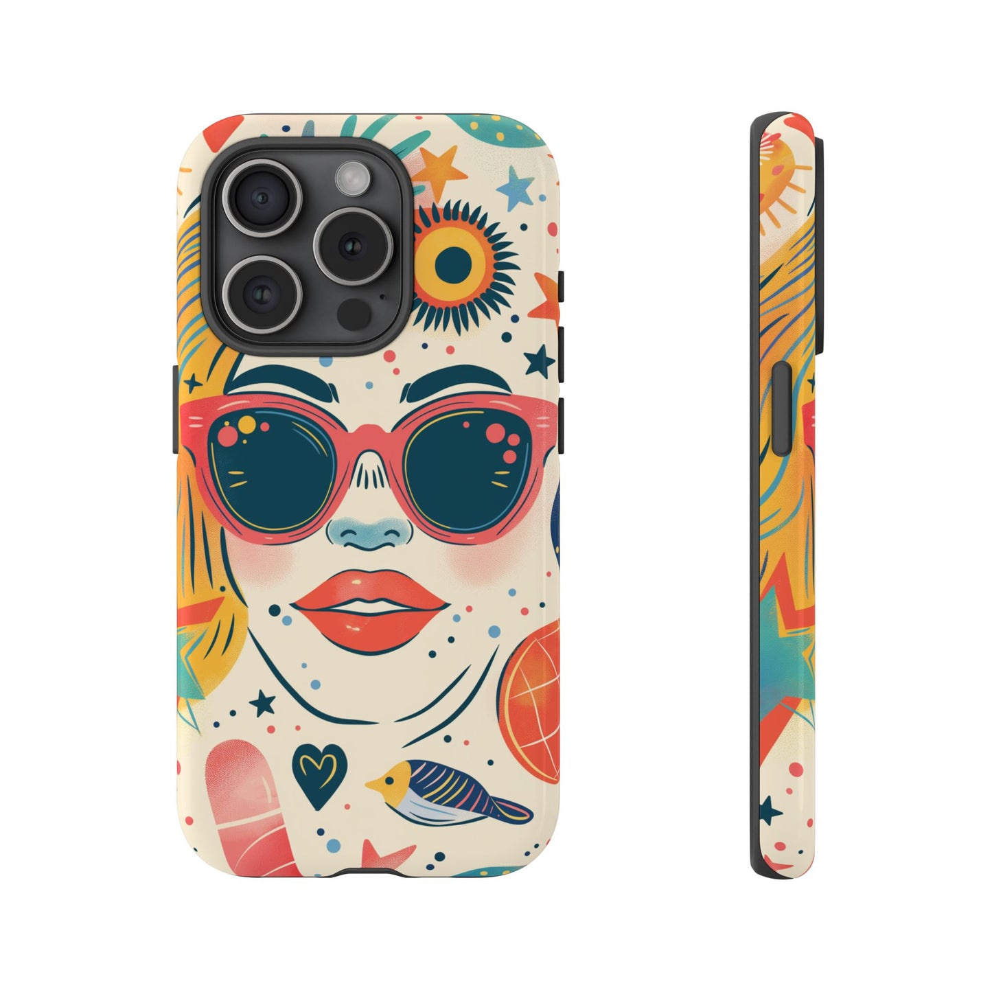 Retro Pop Boho Art Phone Case – Vibrant Sunglasses Collage Design for iPhone, Samsung, Google Pixel Tough Case