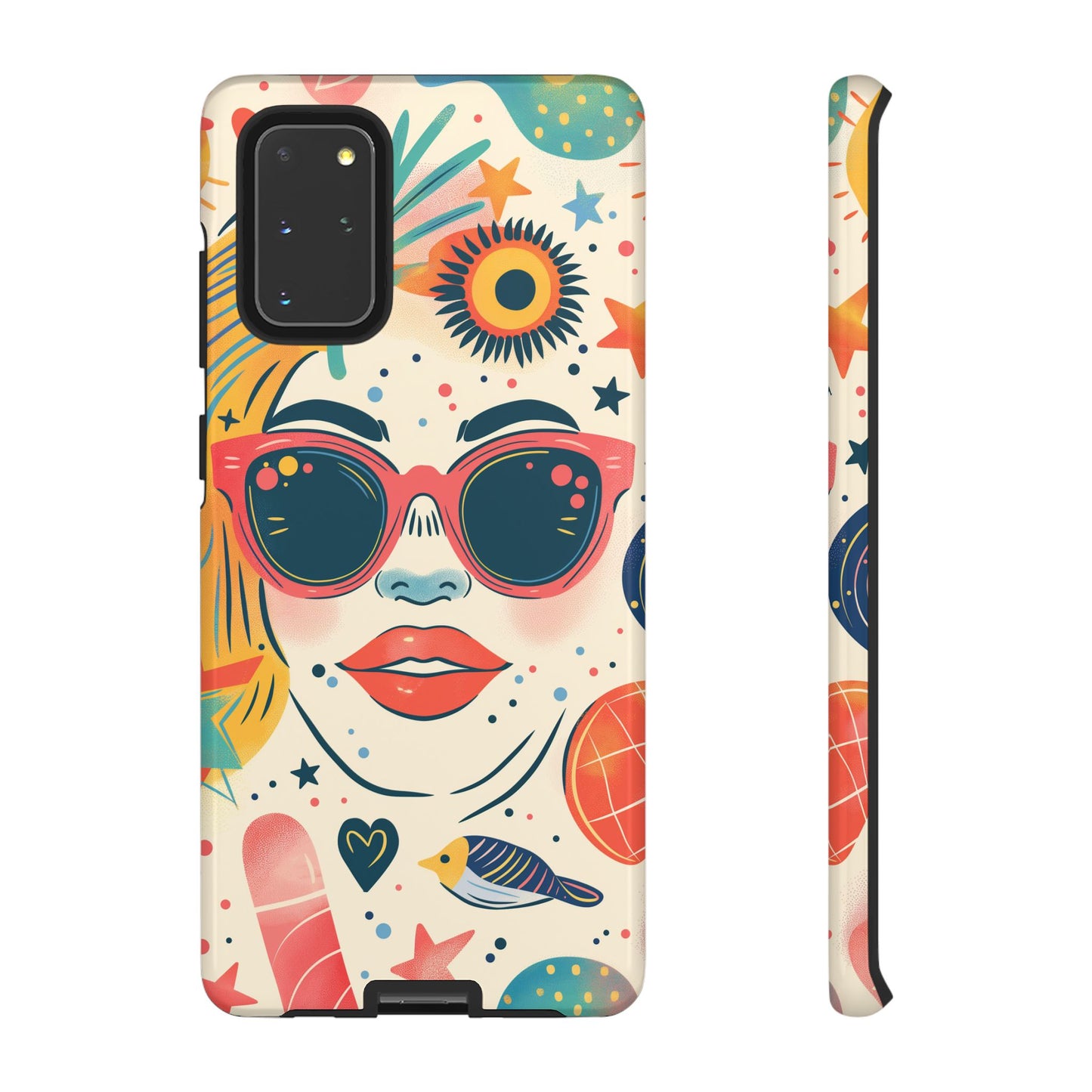 Retro Pop Boho Art Phone Case – Vibrant Sunglasses Collage Design for iPhone, Samsung, Google Pixel Tough Case - NovaFlair
