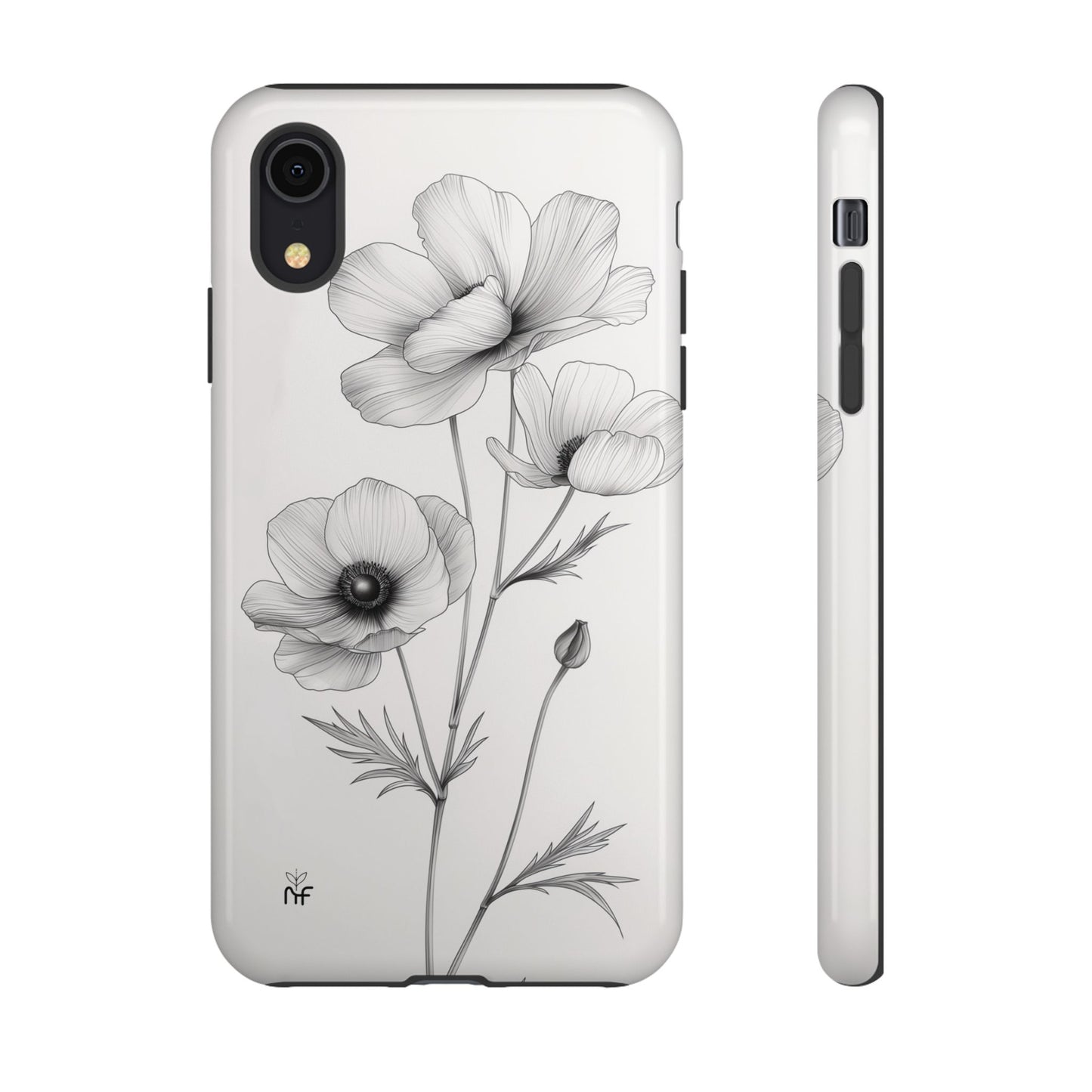 Elegant Monochrome Floral Phone Case – Minimalist Modern Design for iPhone, Samsung, Google Pixel Tough Case - NovaFlair