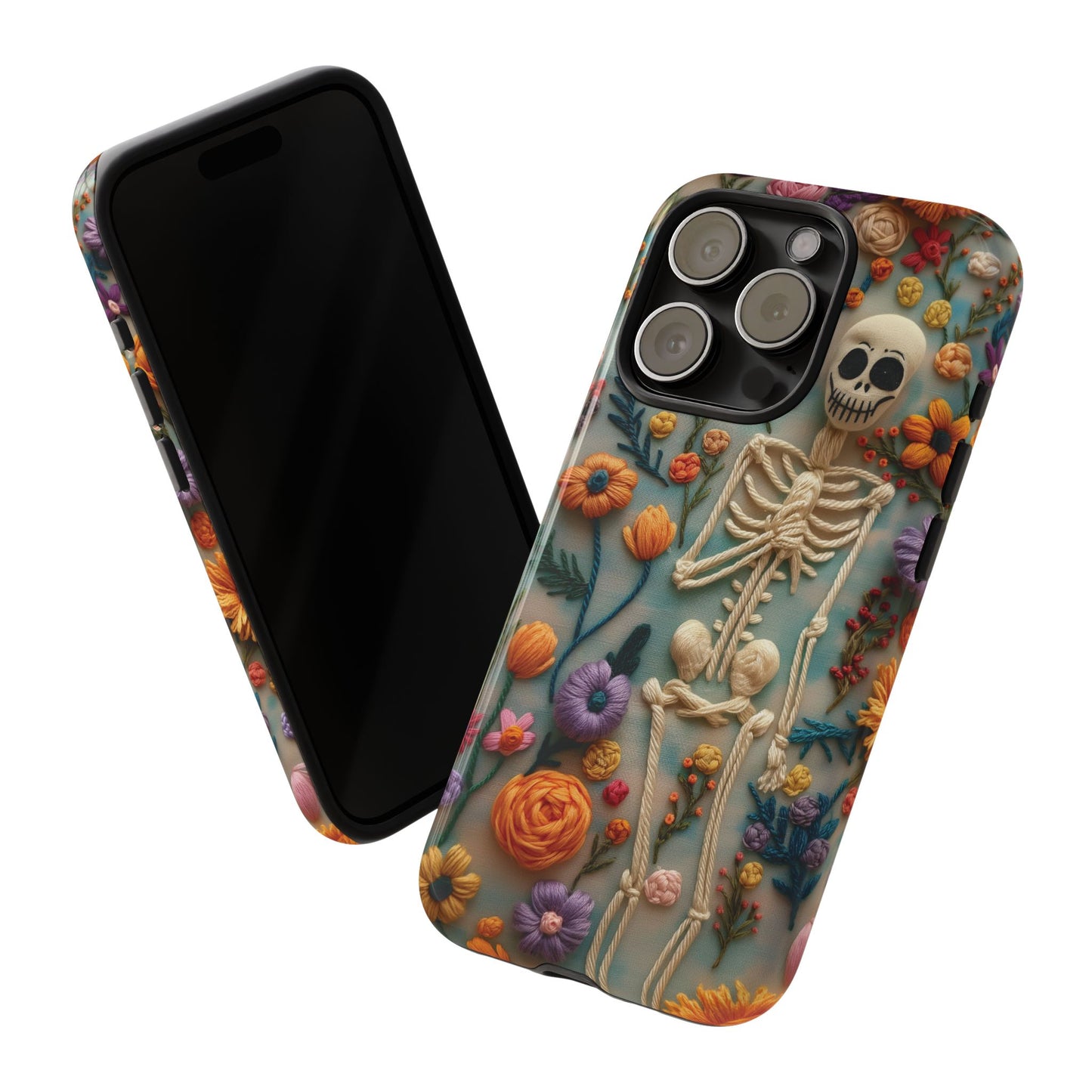 Spooky Floral Skeleton Phone Case – Unique Artistic Design for iPhone, Samsung, Google Pixel