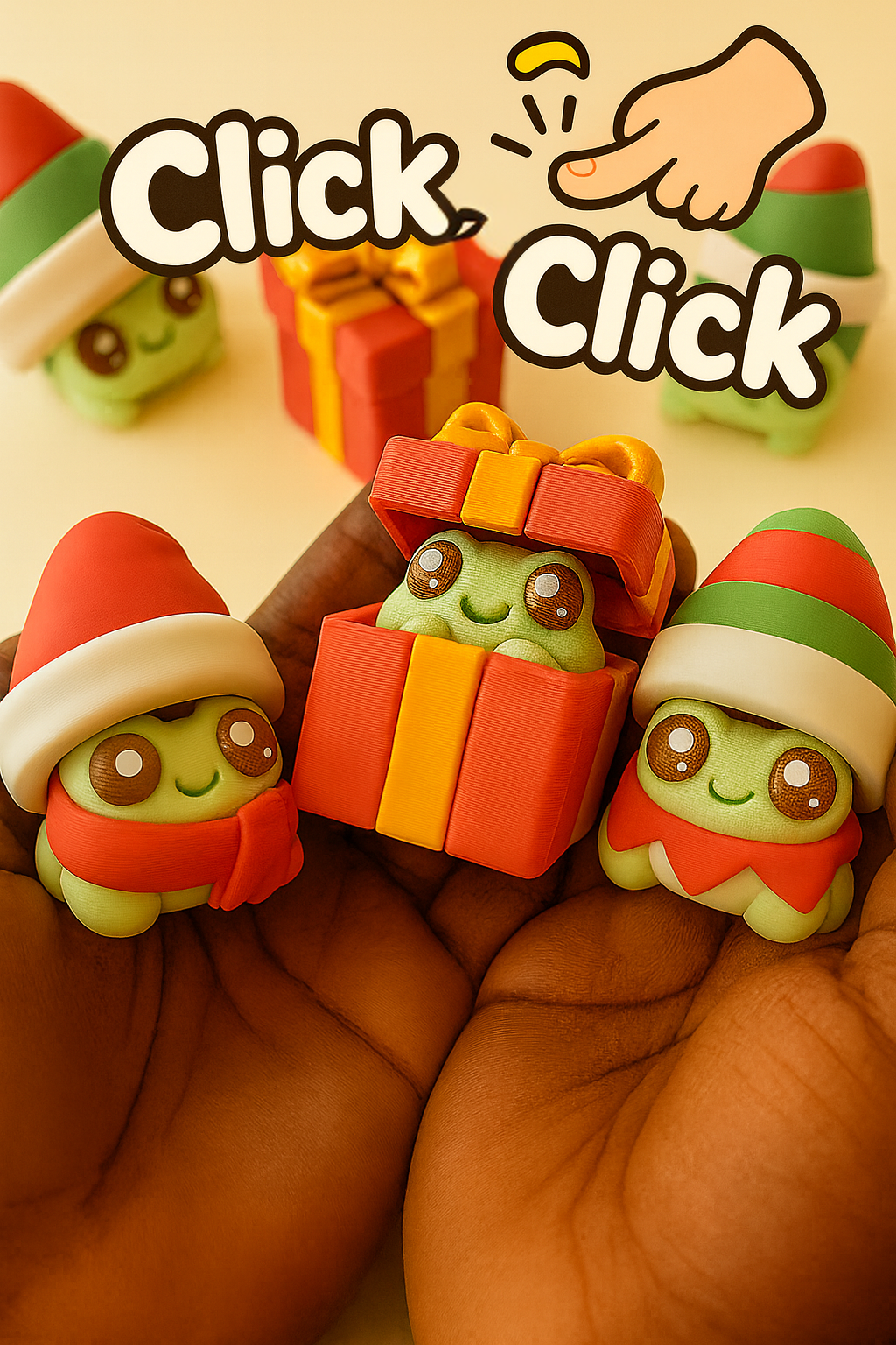 Limited Holiday Edition Christmas Clicker Fidget Toy – Santa, Gift Box & Elf 3D Printed Collectible Keychains | ASMR & Stress Relief