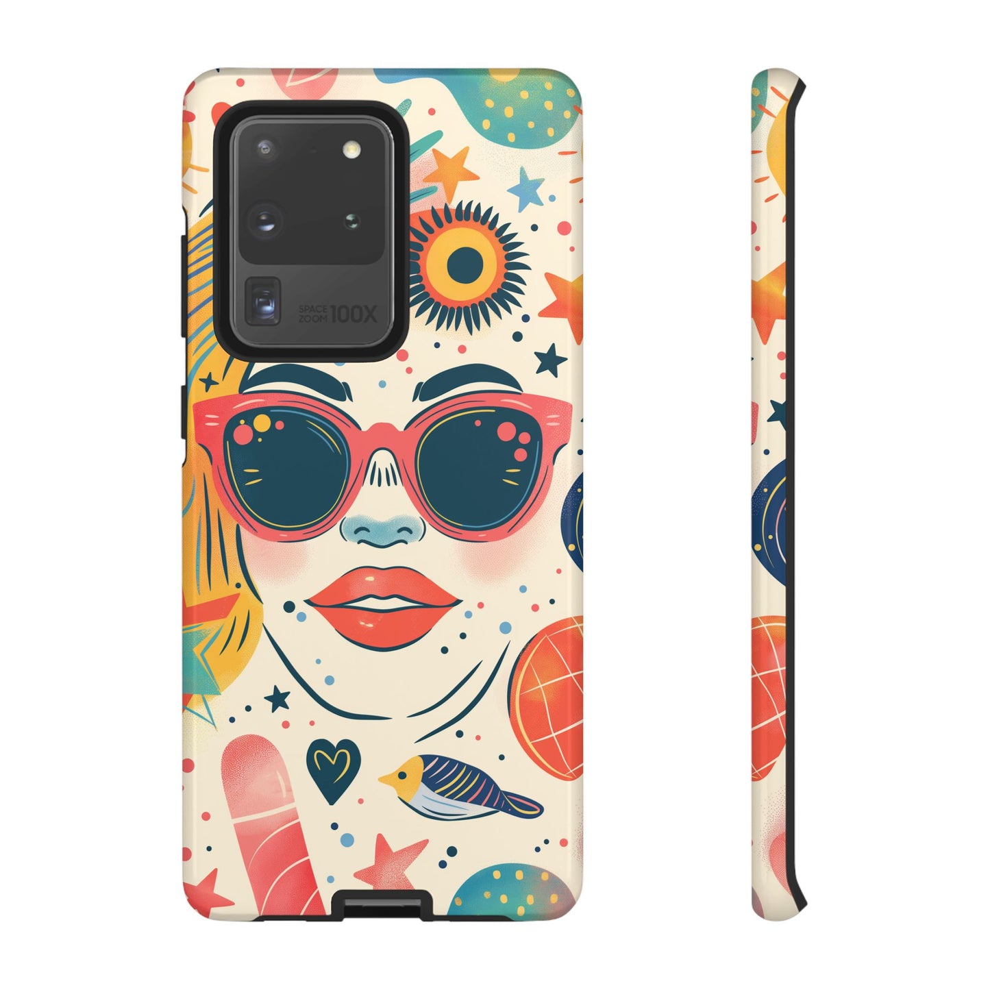 Retro Pop Boho Art Phone Case – Vibrant Sunglasses Collage Design for iPhone, Samsung, Google Pixel Tough Case - NovaFlair