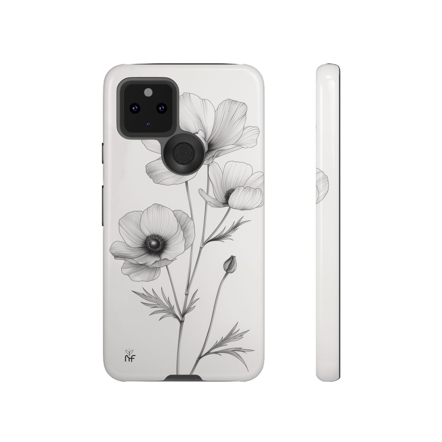 Elegant Monochrome Floral Phone Case – Minimalist Modern Design for iPhone, Samsung, Google Pixel Tough Case