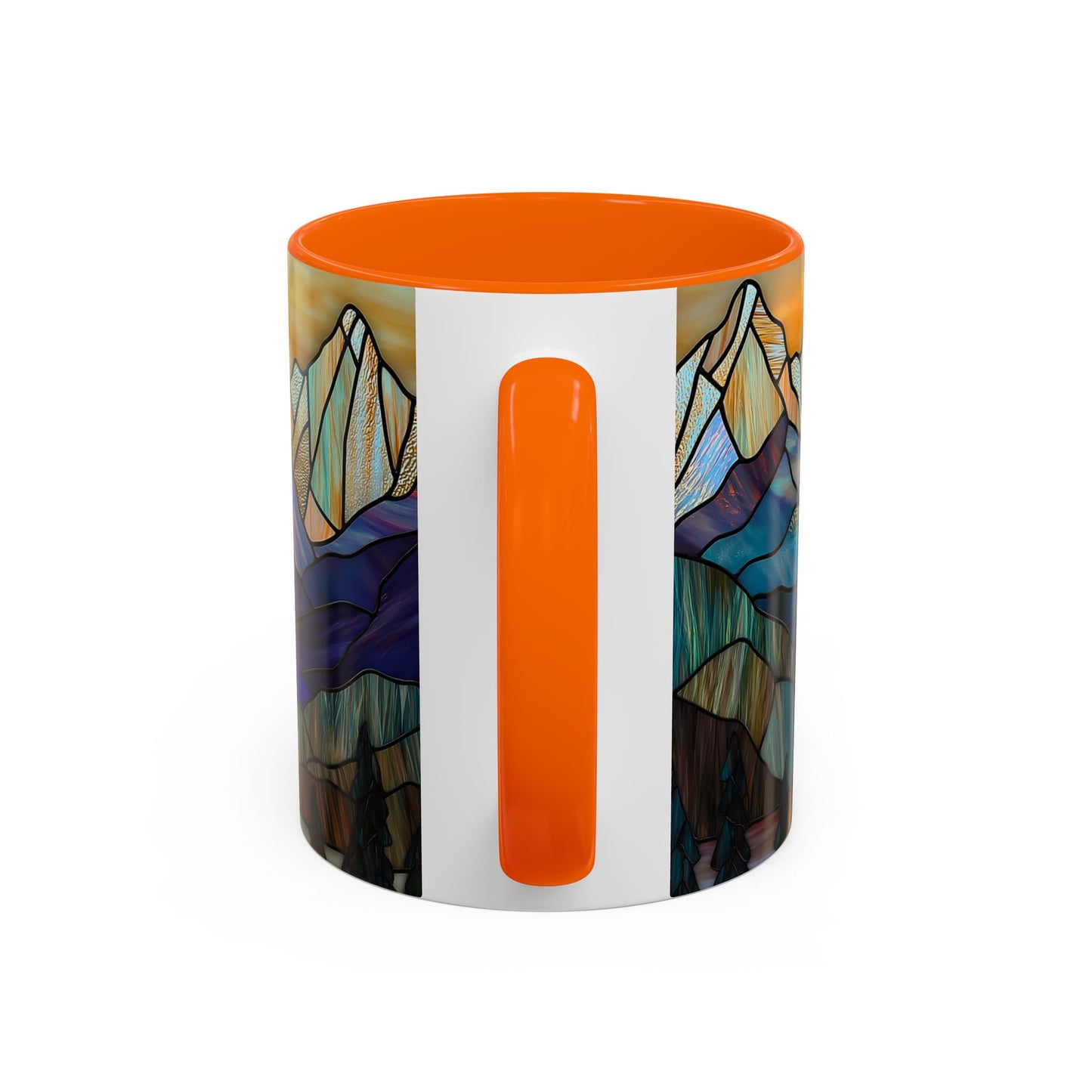Stained Glass Mountain Coffee Mug - Vibrant Watercolor Mountain Sunset, 11oz & 15oz Ceramic Mug, Perfect gifts ideas, Outdoor Adventure
