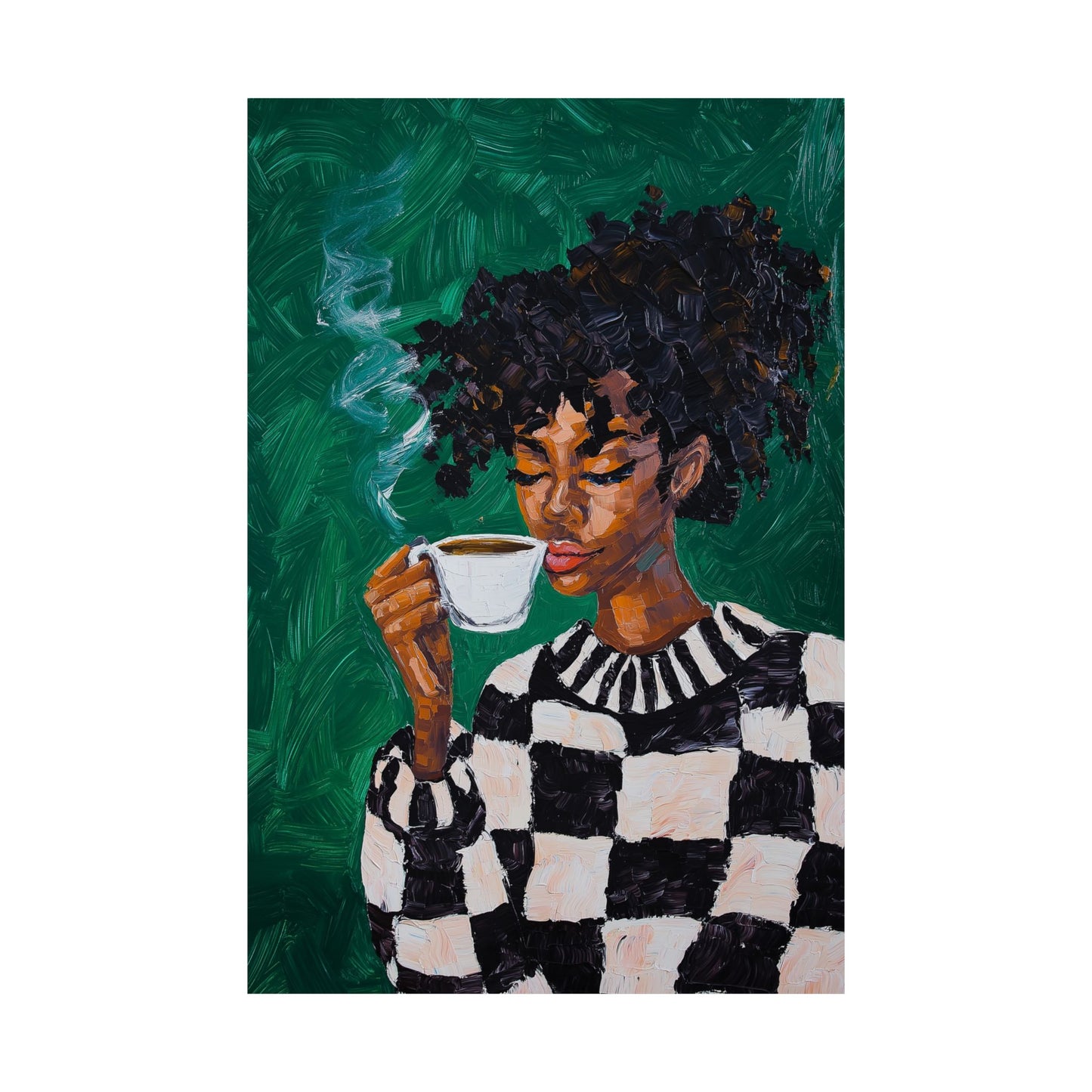 Black Woman Coffee Wall Art Print – Bold Afrocentric Painting for Kitchen or Living Room Décor