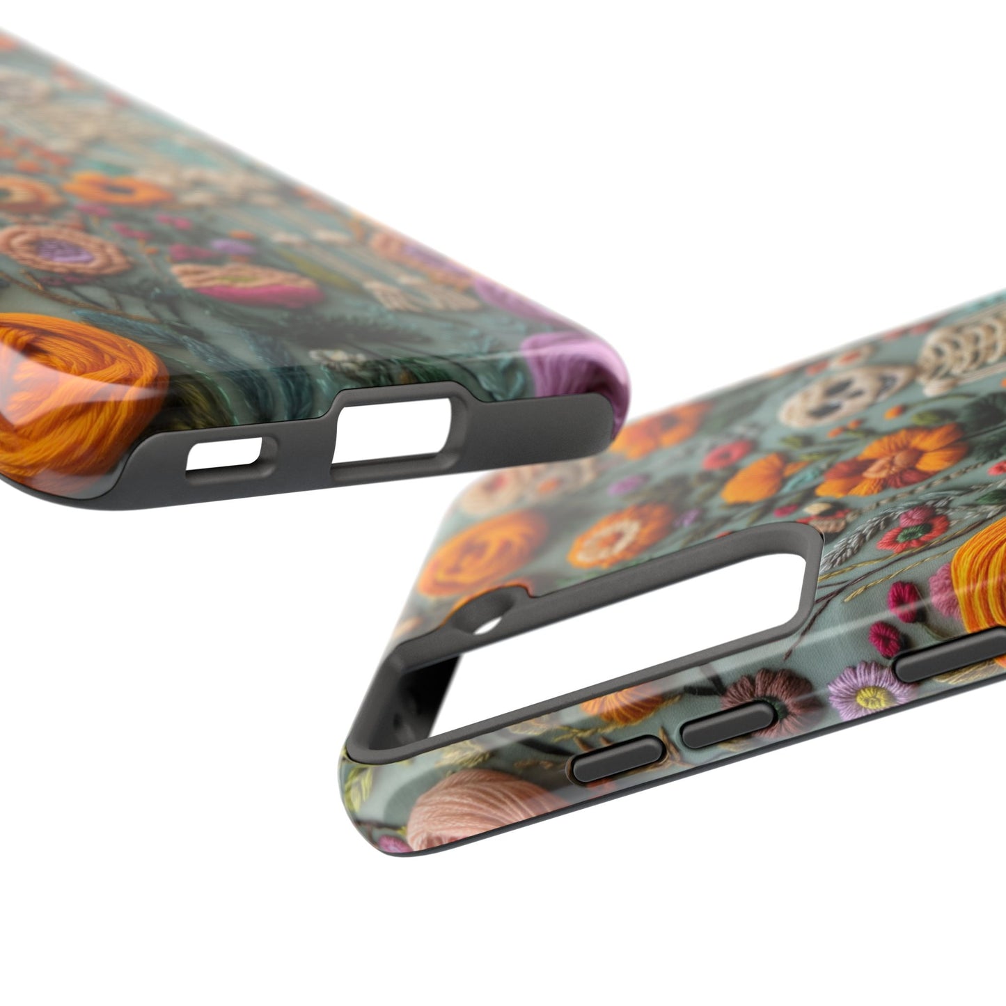 Vintage Skeletons in Bloom Phone Case | Embroidered Look Floral Charm Phone Cover | Halloween Cottagecore | iPhone | Pixel | Samsung