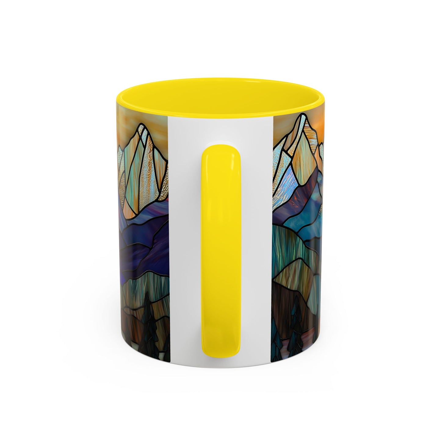 Stained Glass Mountain Coffee Mug - Vibrant Watercolor Mountain Sunset, 11oz & 15oz Ceramic Mug, Perfect gifts ideas, Outdoor Adventure