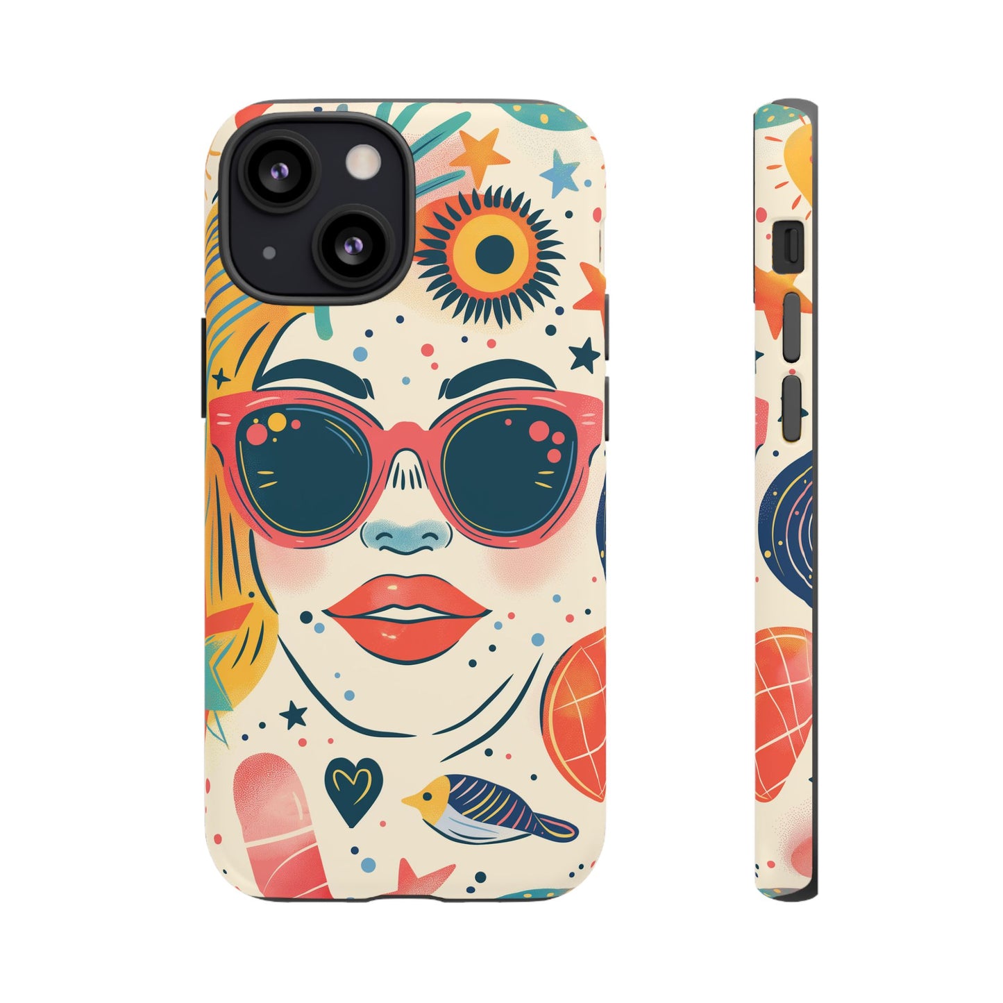 Retro Pop Boho Art Phone Case – Vibrant Sunglasses Collage Design for iPhone, Samsung, Google Pixel Tough Case